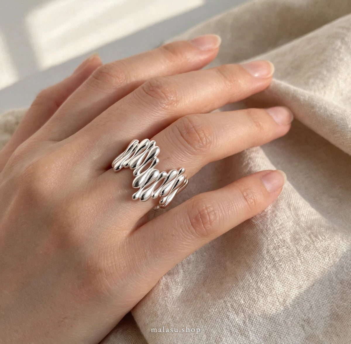 Chunky Avantgarde / Liquid Metal Style Silber  Ring , 925 Silber, Silberring  | größenverstellbarer Damenring