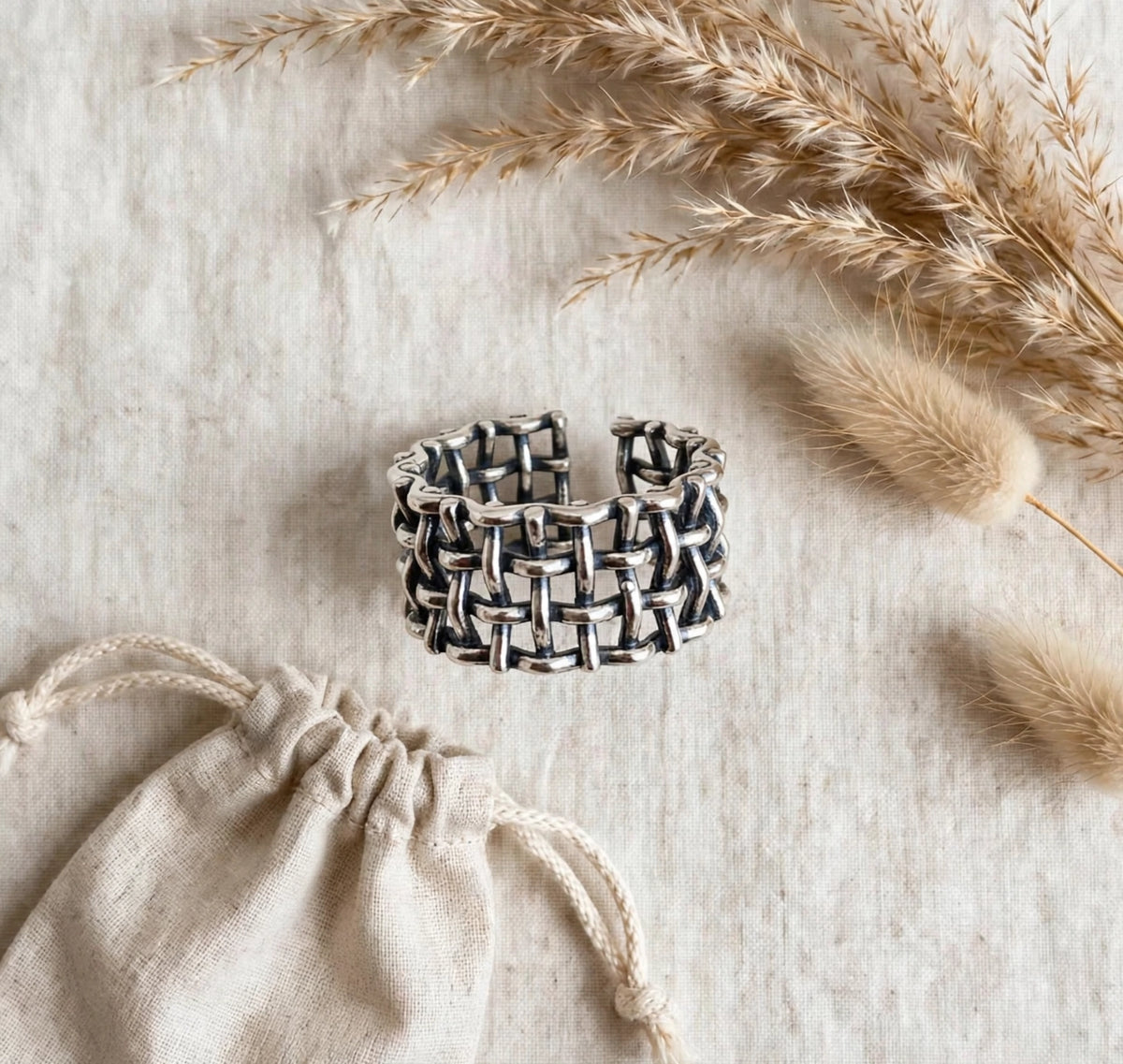 Lillis Grid- Silber  Ring , 925 Sterling Silber Gewebte Netzwerk-Ring