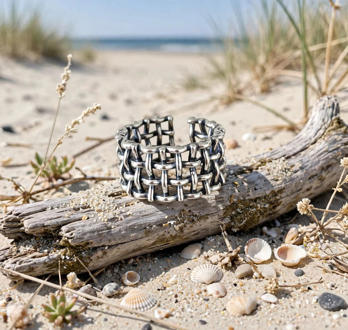 Lillis Grid- Silber  Ring , 925 Sterling Silber Gewebte Netzwerk-Ring