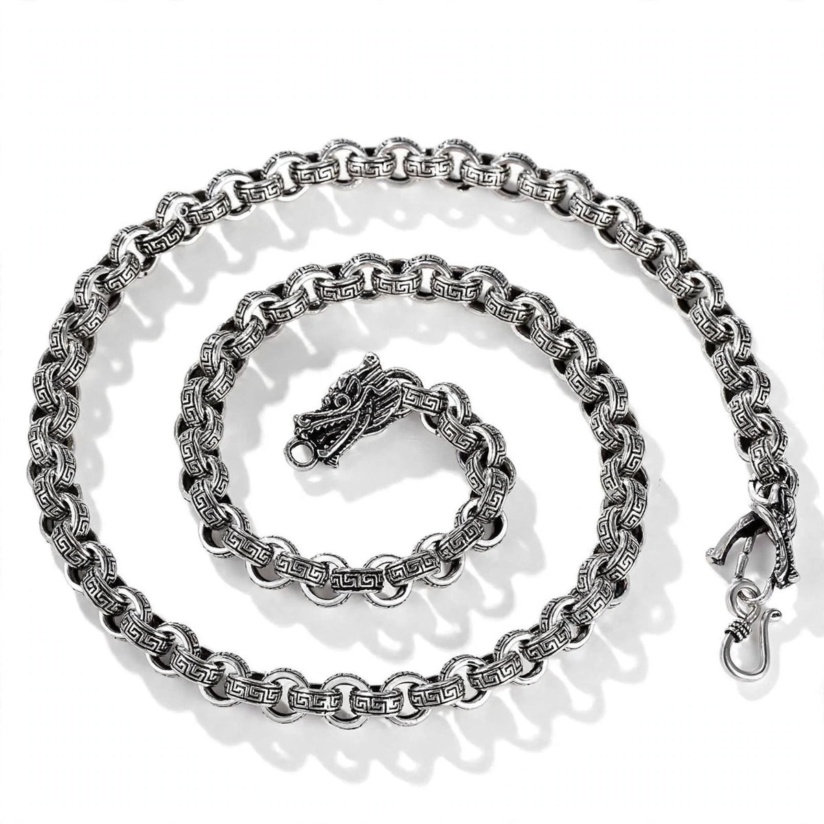 Dreagon Mäander Kette für Herren- Versace LOOk - massiv, Silber