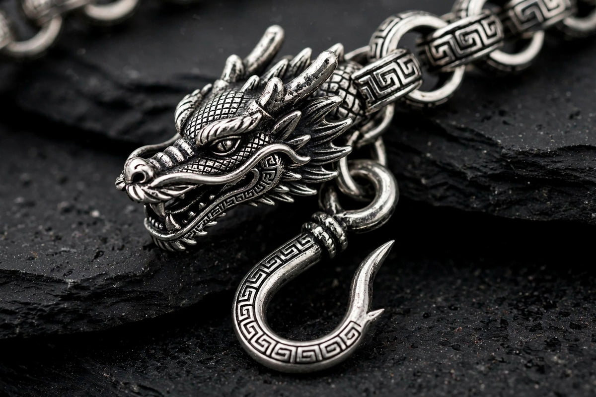 Dreagon Mäander Kette für Herren- Versace LOOk - massiv, Silber