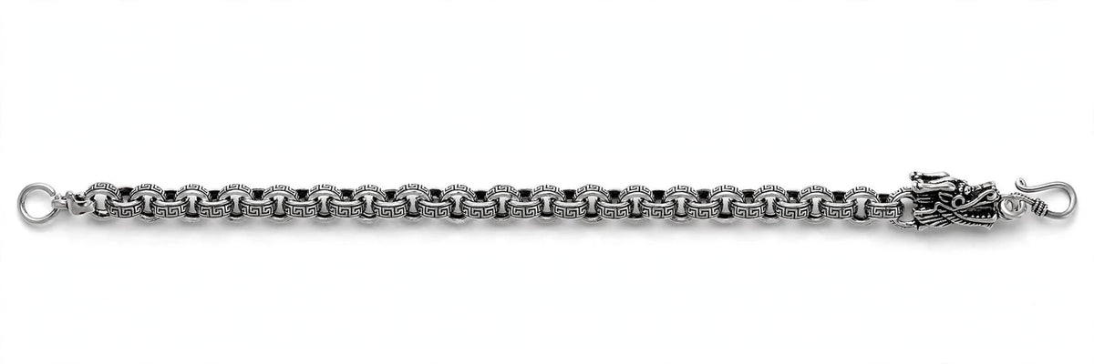 Dreagon Mäander Kette für Herren- Versace LOOk - massiv, Silber