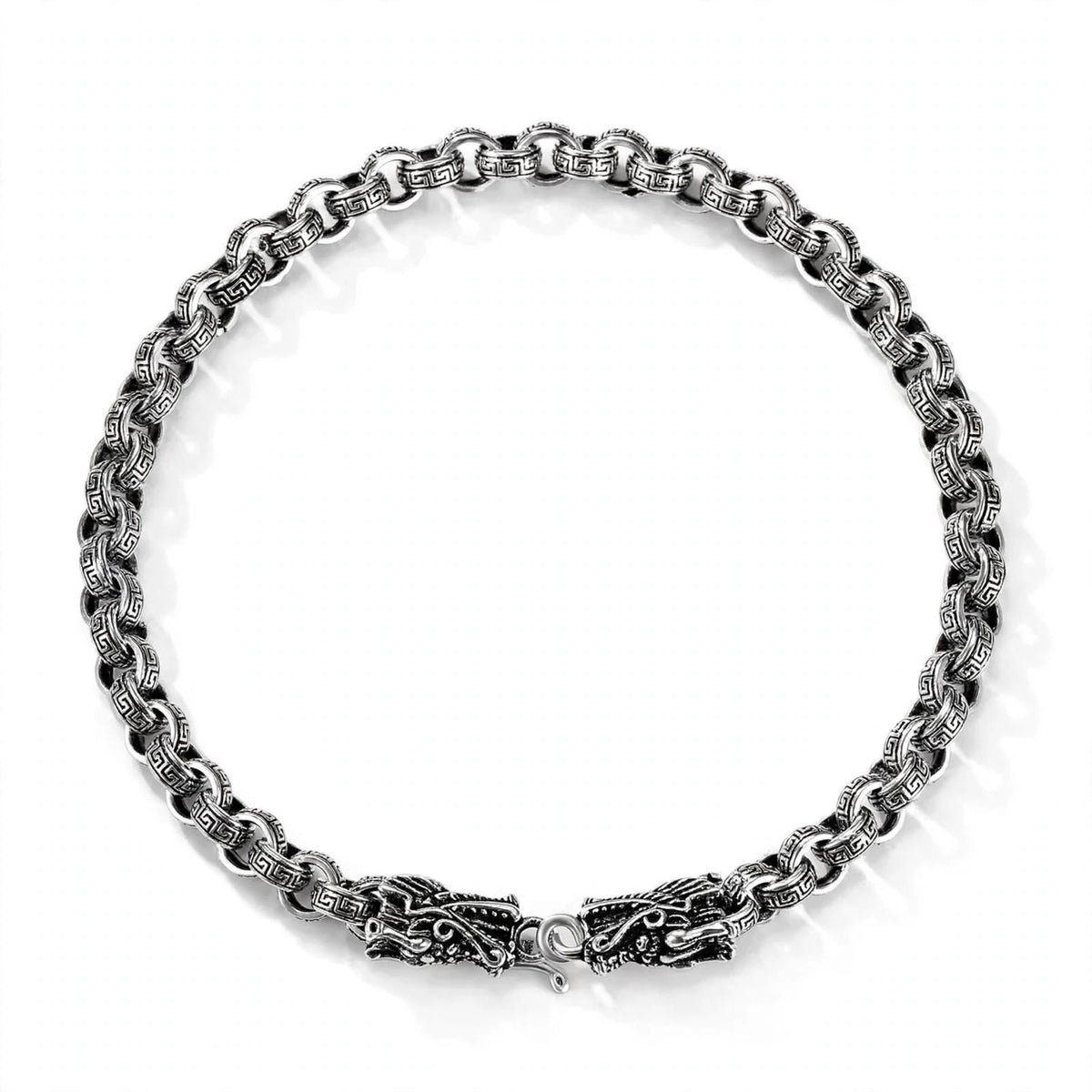 Dreagon Mäander Kette für Herren- Versace LOOk - massiv, Silber