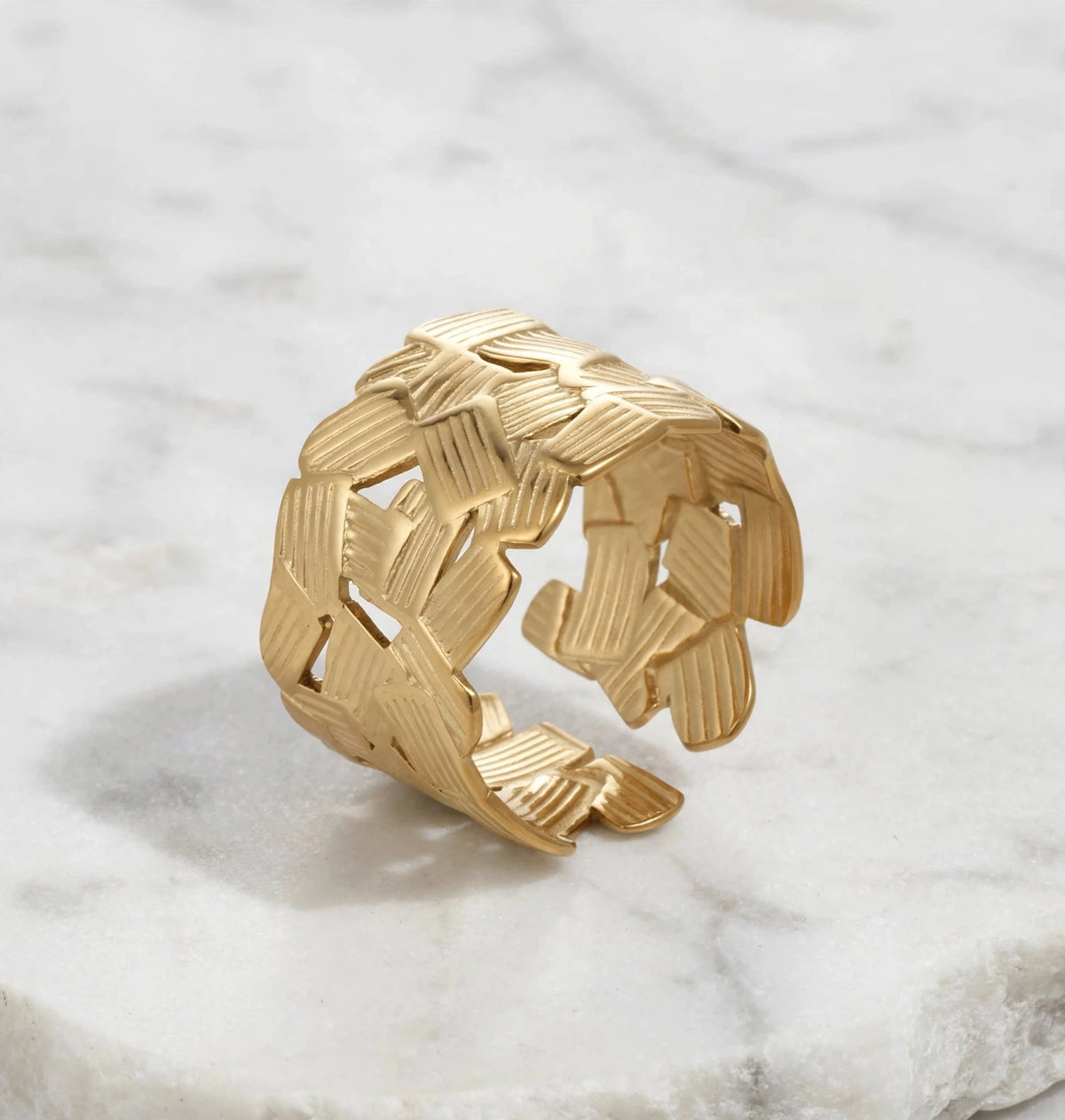 Breiter Flecht-Ring | Boho Silberring verstellbar | Edelstahl goldfarbend