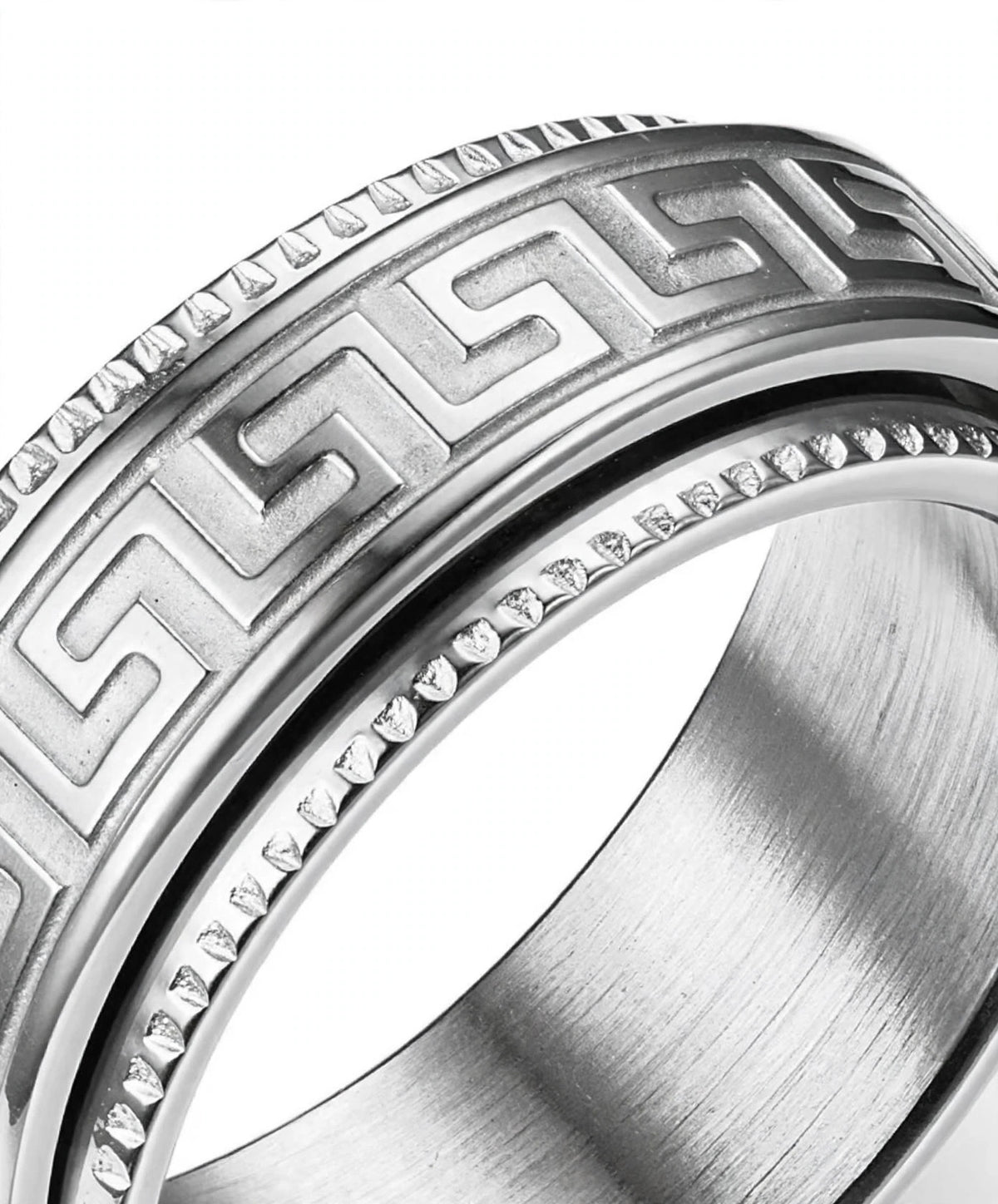 AURELIUS - der Meander-Ring im "Versace" Look aus Titan, Schwarz, Silber Gold, Herrenschmuck
