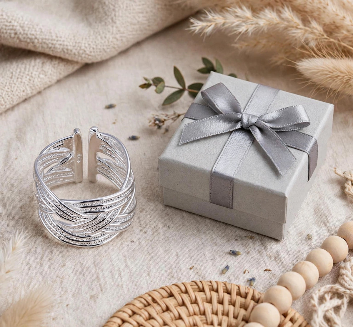 Infinity Weave- Silber  Ring , 925 Sterling Silber Gewebte Netzwerk-Ring