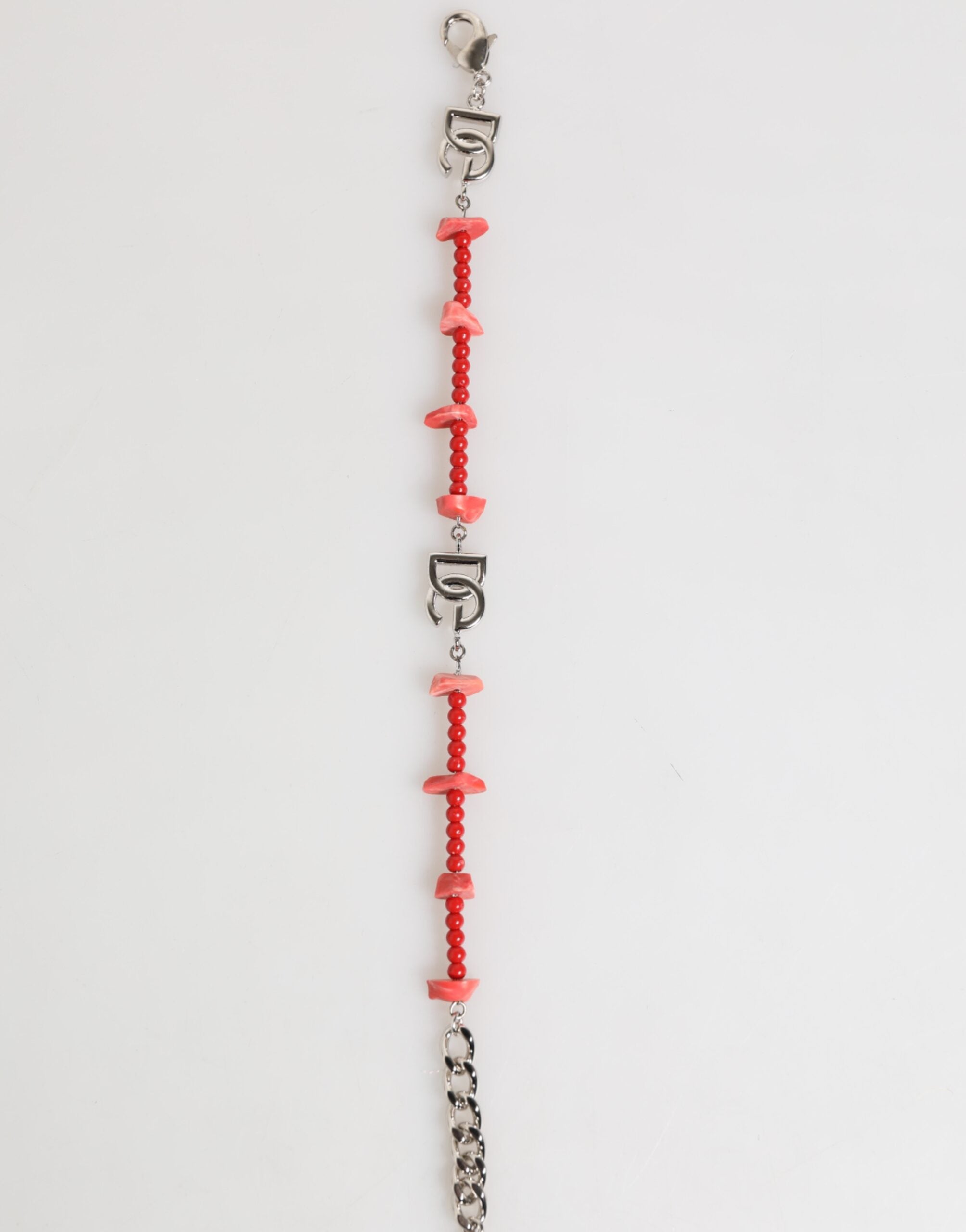 Silver Tone Brass Beaded Resin DG Logo Chain Men Bracelet, Dolce & Gabbana