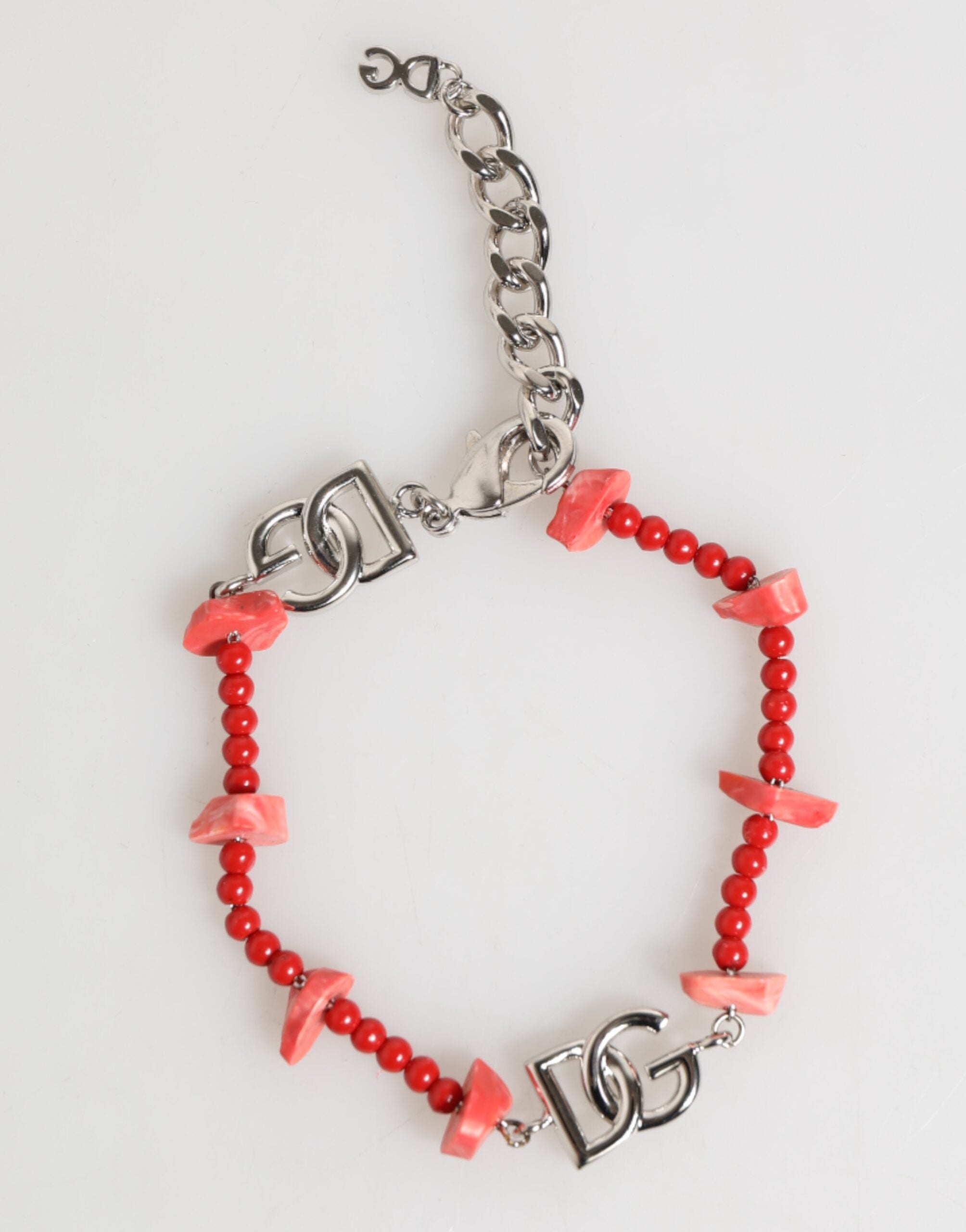Silver Tone Brass Beaded Resin DG Logo Chain Men Bracelet, Dolce & Gabbana
