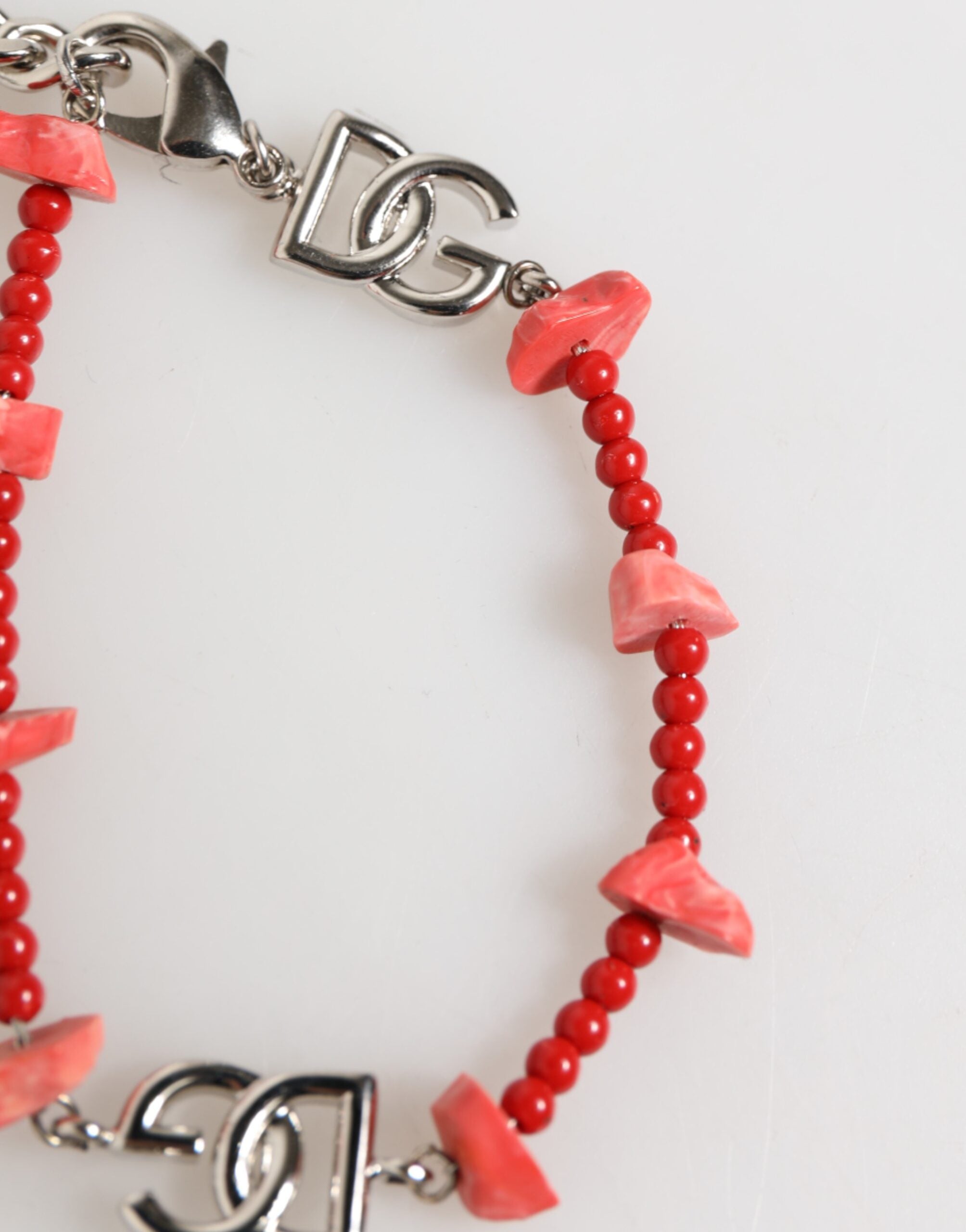 Silver Tone Brass Beaded Resin DG Logo Chain Men Bracelet, Dolce & Gabbana