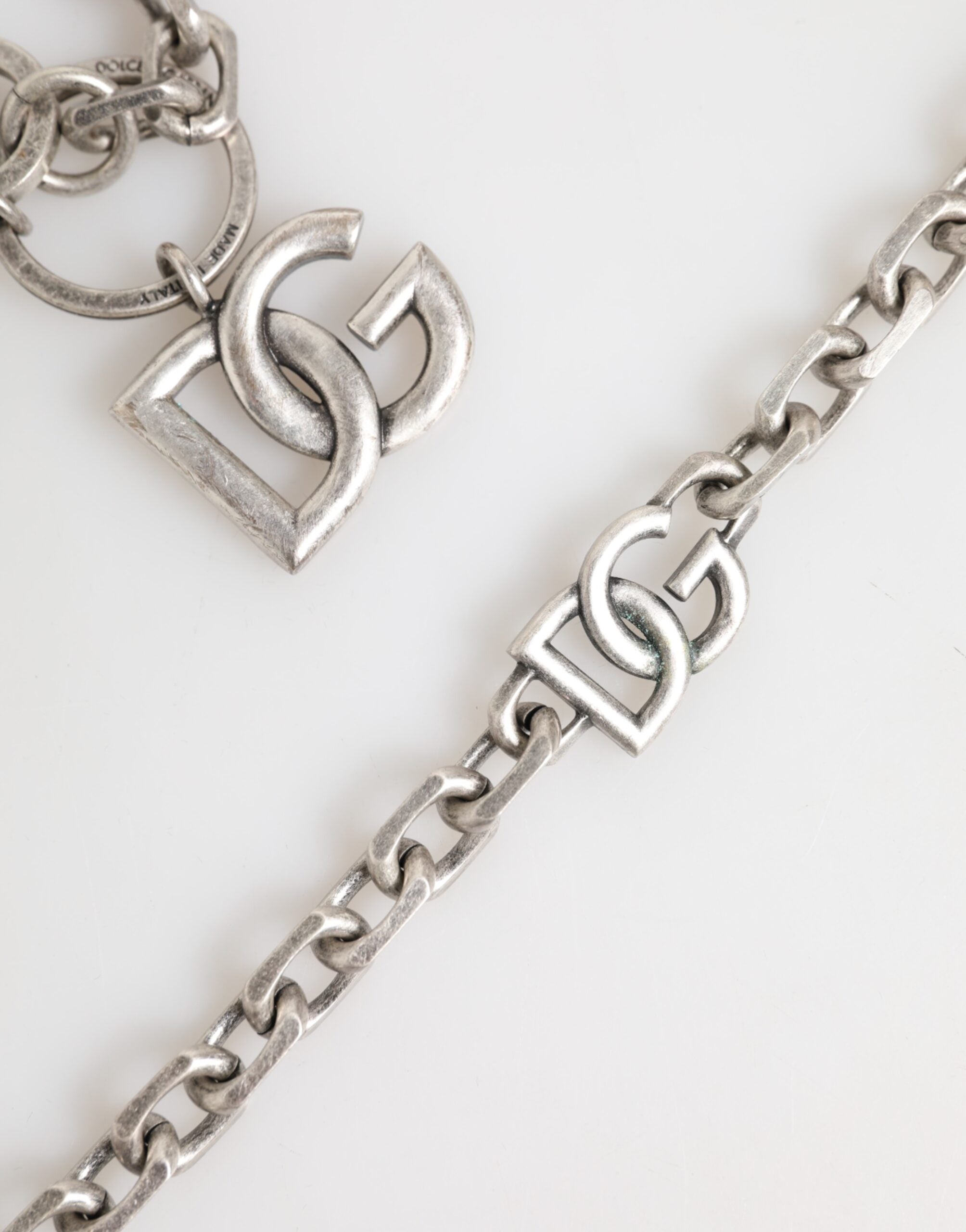 Silver Tone Brass DG Logo Detailing Chain Men Necklace, Dolce & Gabbana