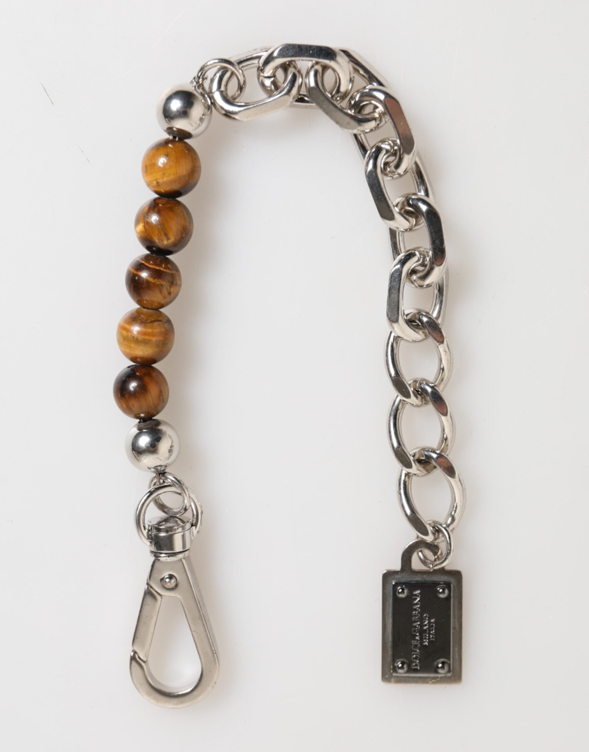 Silver Chain Brass Beaded Lobster Clasp Logo Men Bracelet, Dolce & Gabbana