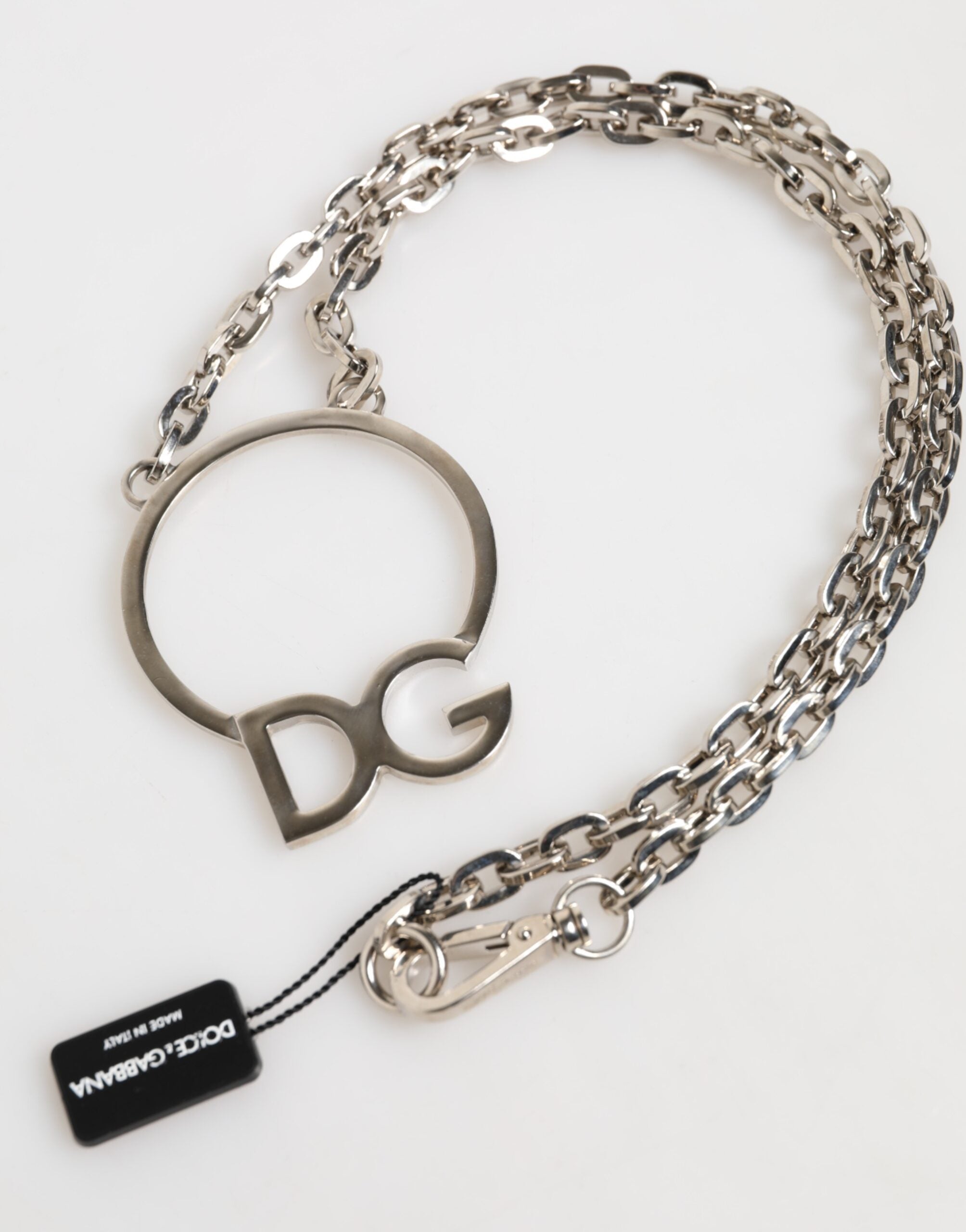Silver Tone Brass Chain DG Logo Pendant Men Necklace, Dolce & Gabbana