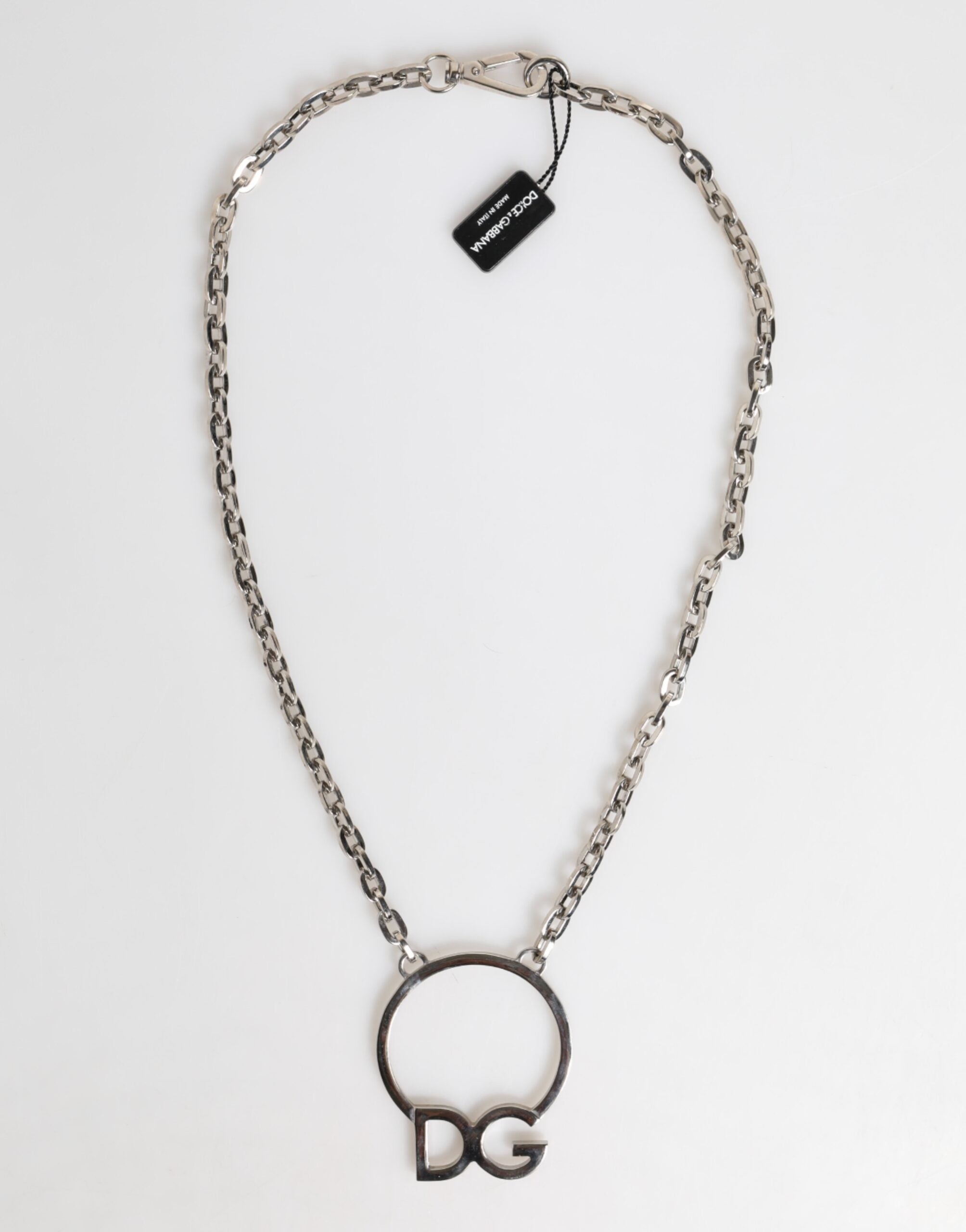 Silver Tone Brass Chain DG Logo Pendant Men Necklace, Dolce & Gabbana