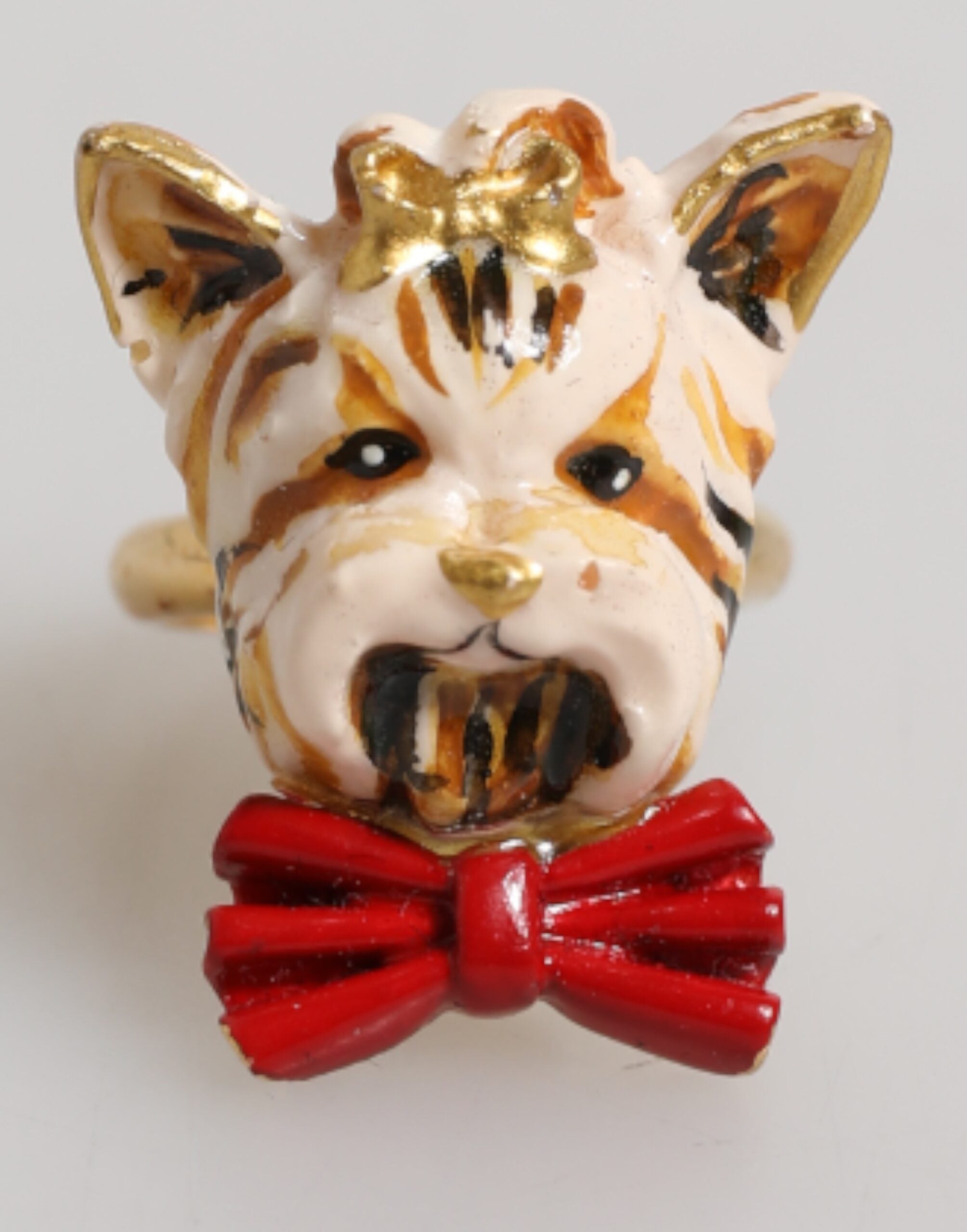 Gold Brass Resin Beige Dog Pet Accessory Ring, Fingerring