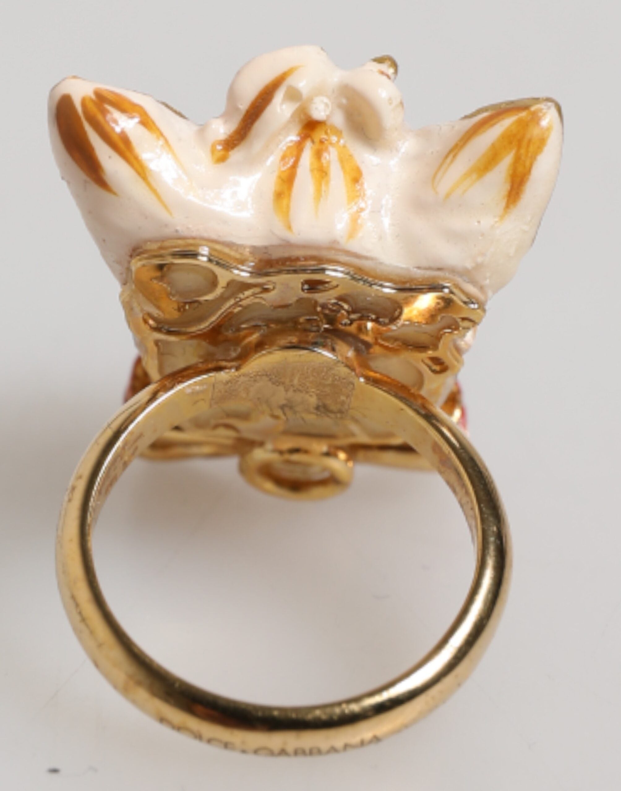 Gold Brass Resin Beige Dog Pet Accessory Ring, Fingerring