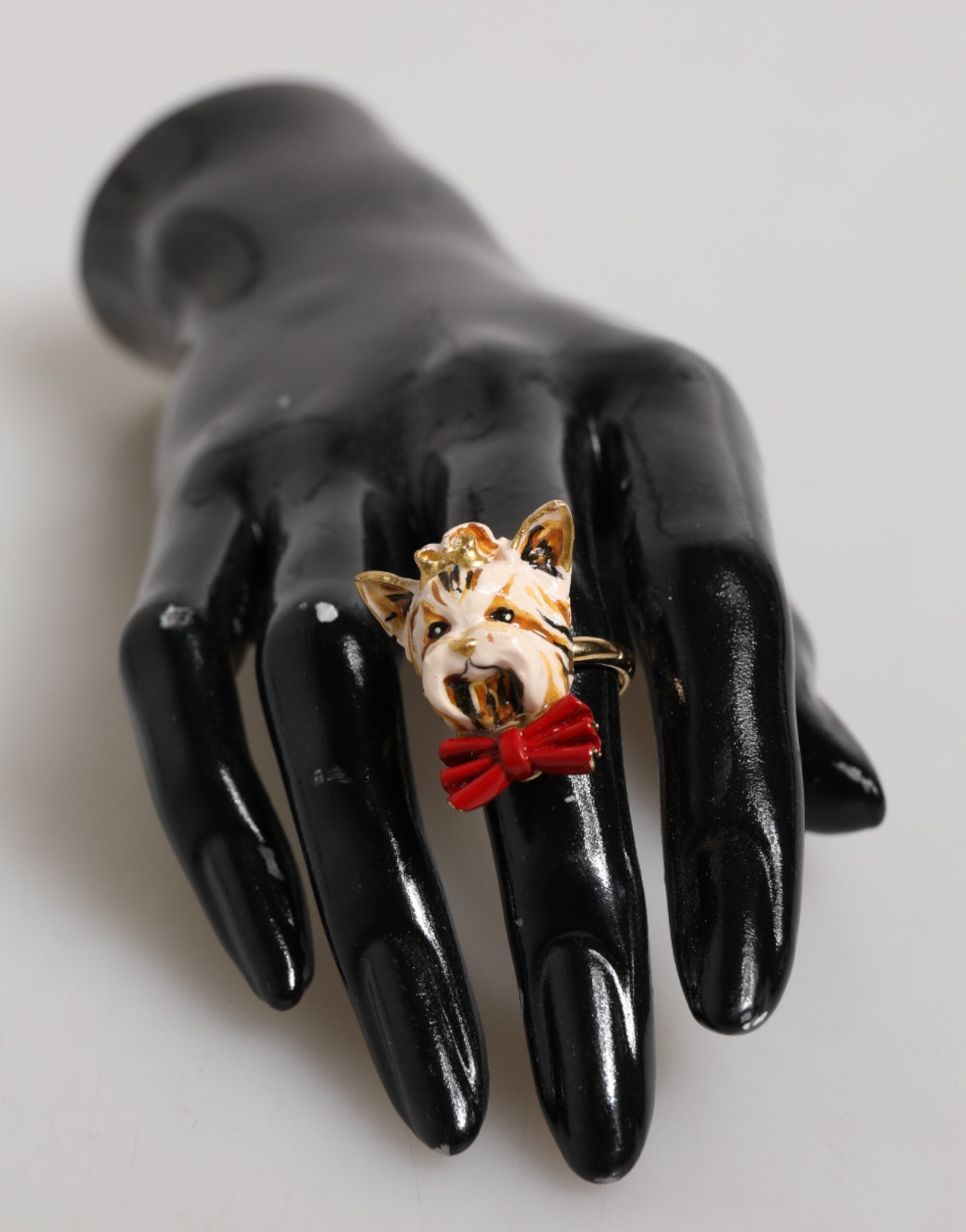 Gold Brass Resin Beige Dog Pet Accessory Ring, Fingerring