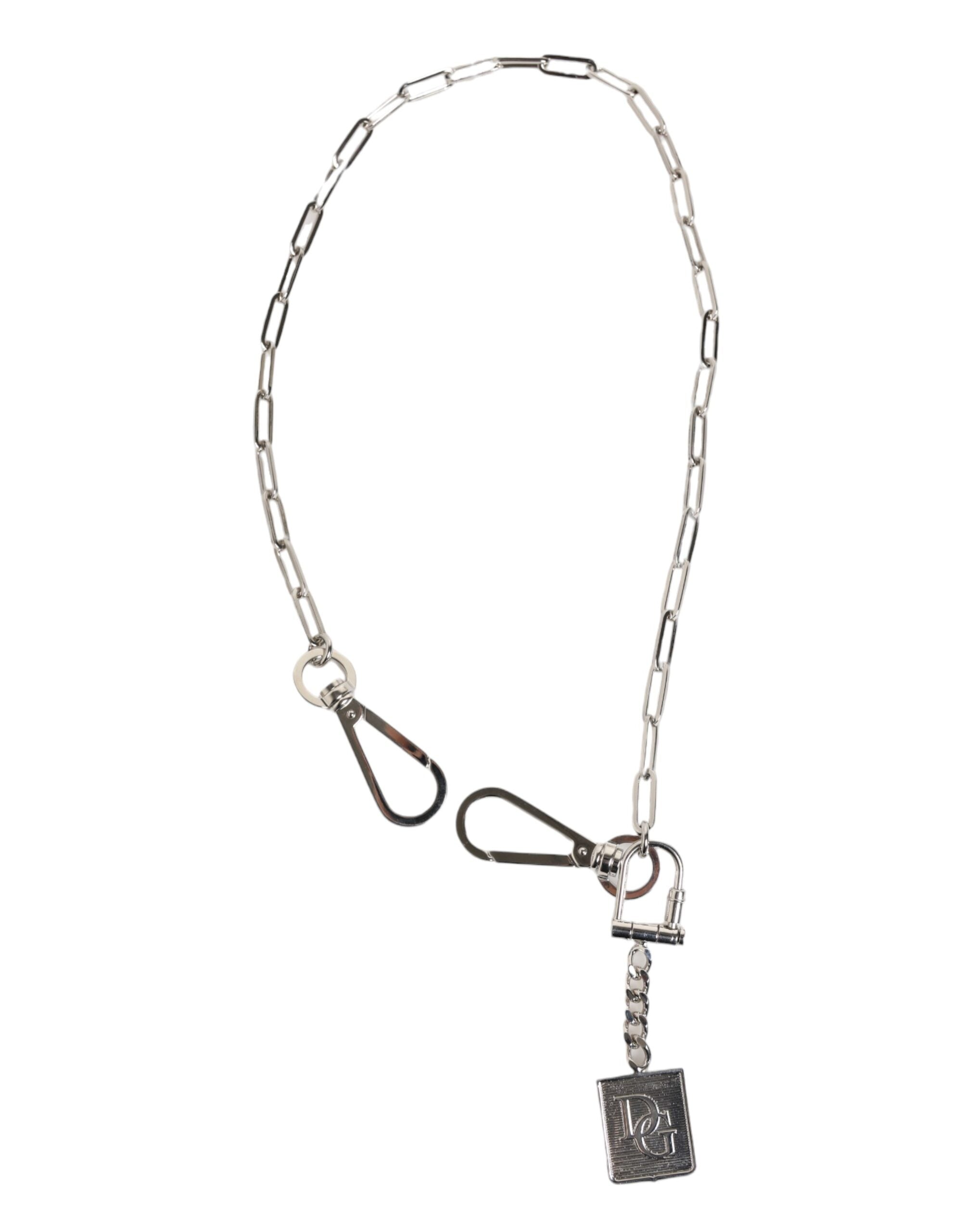 Silver Tone Metal Chain DG Logo Pendant Men Necklace, Dolce & Gabbana