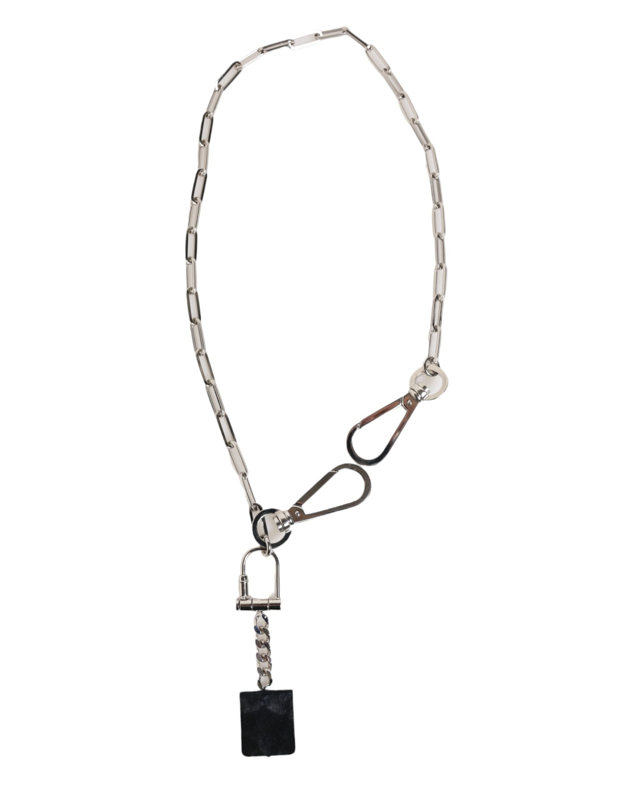 Silver Tone Metal Chain DG Logo Pendant Men Necklace, Dolce & Gabbana