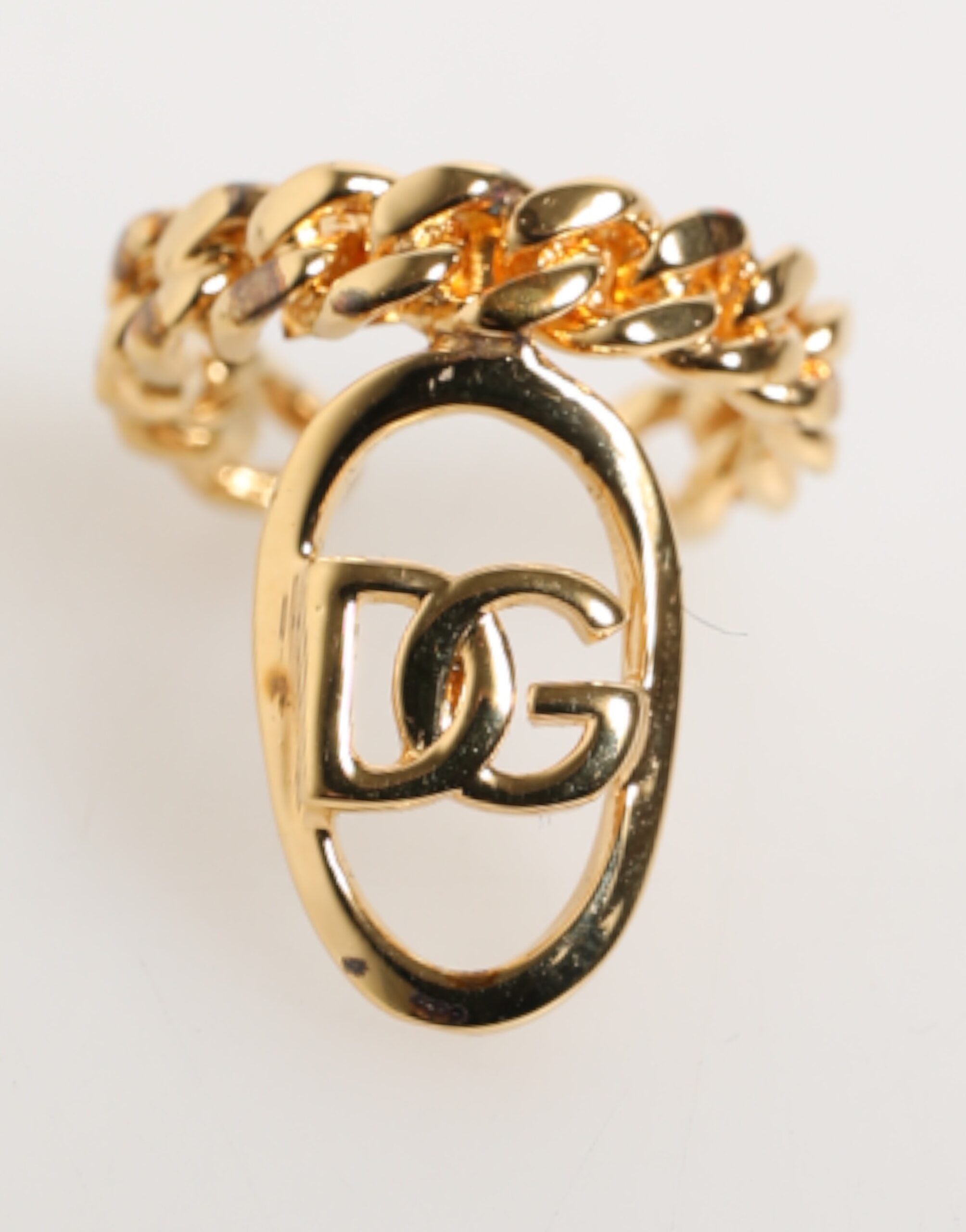 Gold Tone Brass Oval DG Logo Chain Adjustable, Fingerring, Dolce & Gabbana