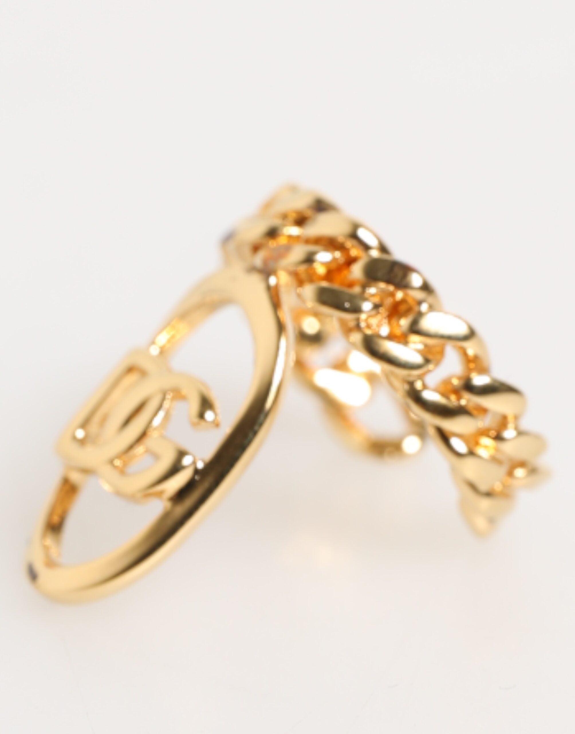 Gold Tone Brass Oval DG Logo Chain Adjustable, Fingerring, Dolce & Gabbana