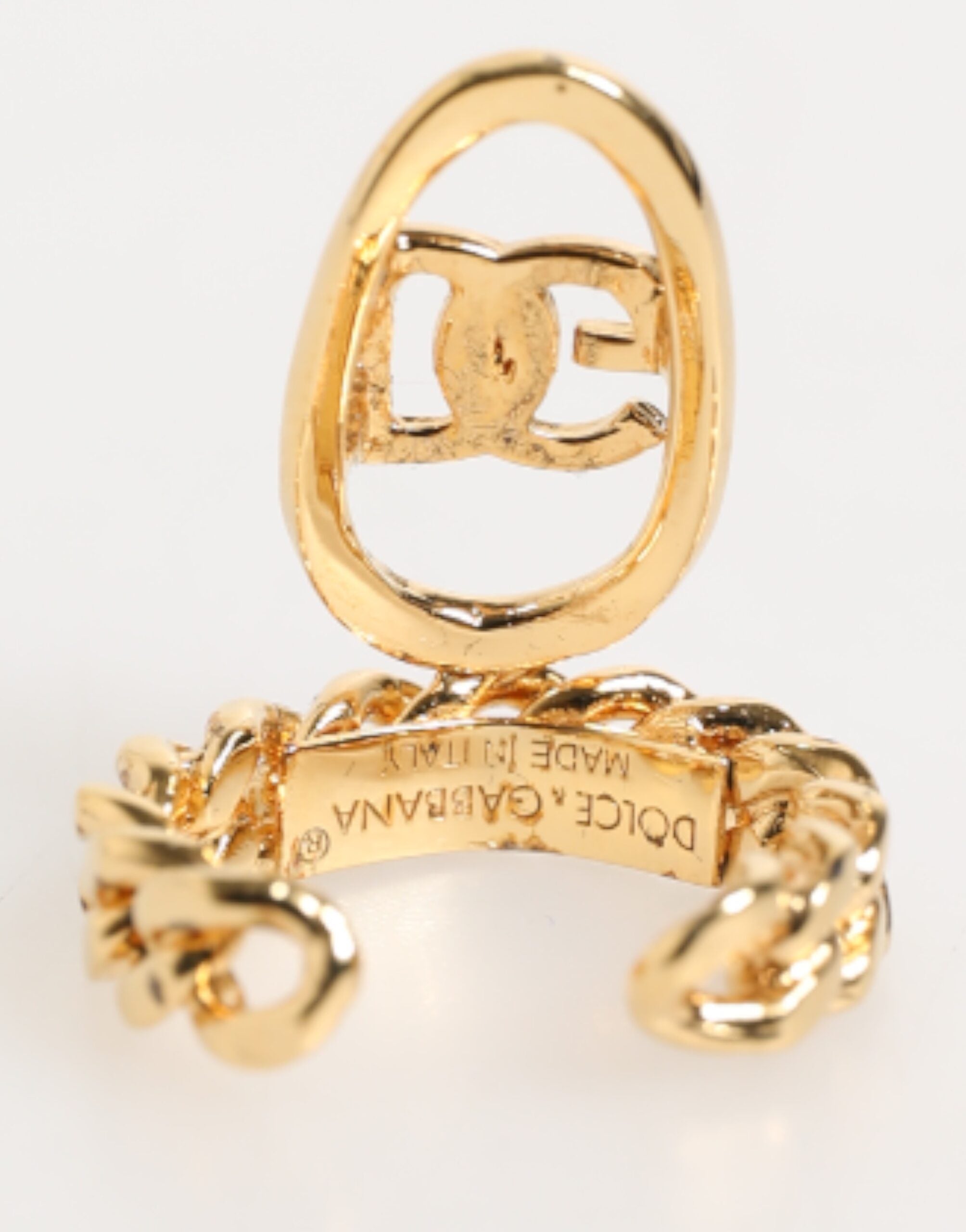 Gold Tone Brass Oval DG Logo Chain Adjustable, Fingerring, Dolce & Gabbana