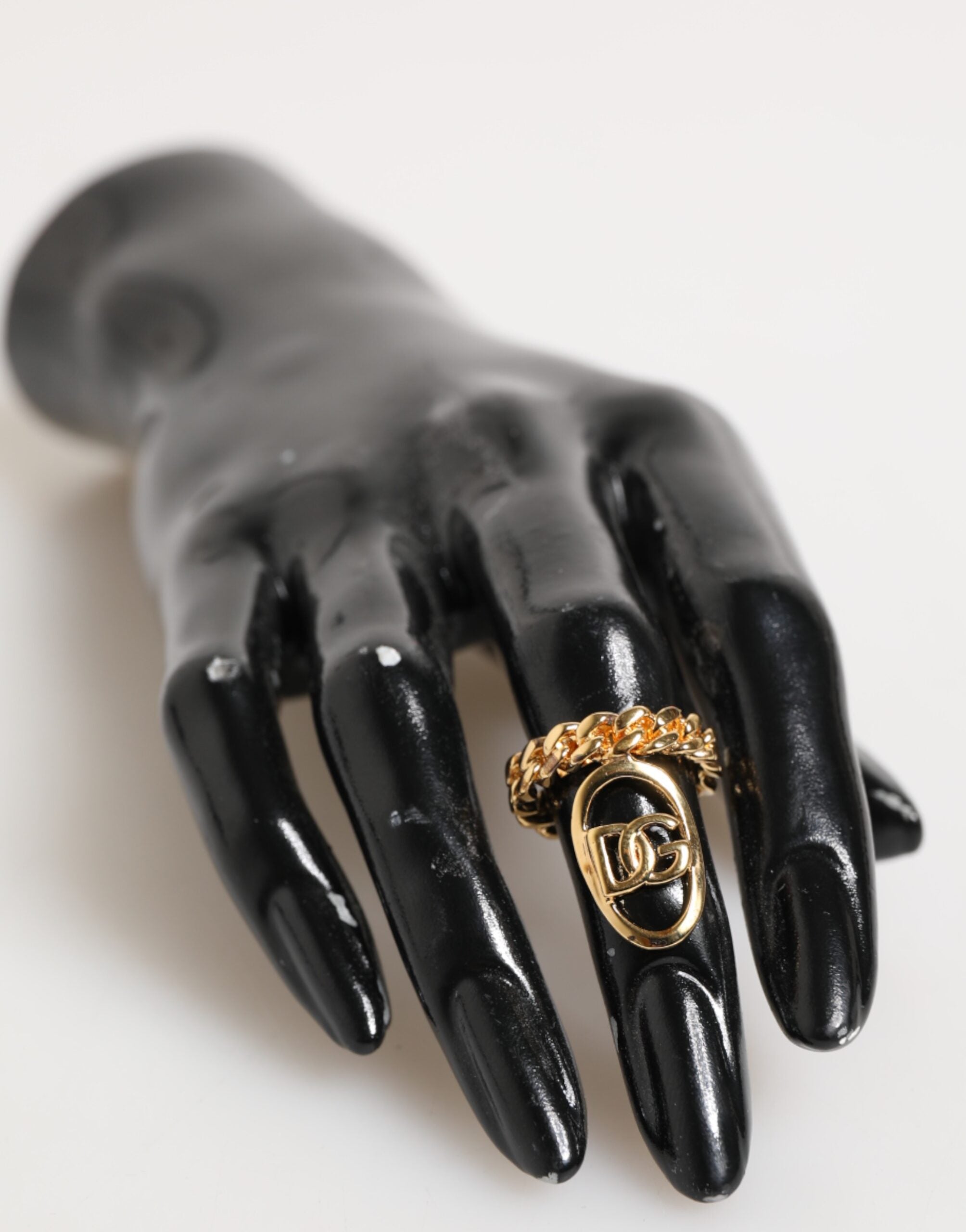 Gold Tone Brass Oval DG Logo Chain Adjustable, Fingerring, Dolce & Gabbana