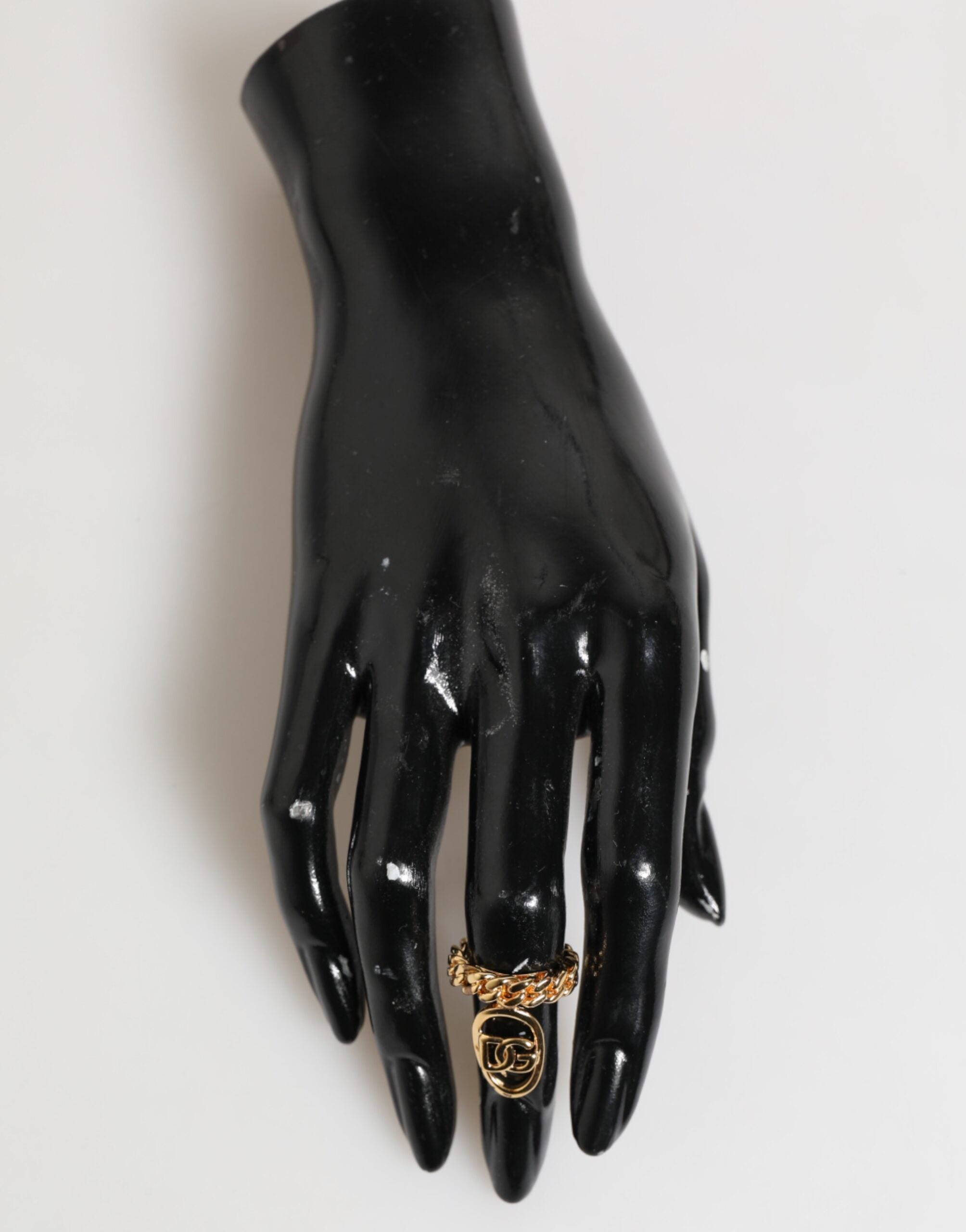 Gold Tone Brass Oval DG Logo Chain Adjustable, Fingerring, Dolce & Gabbana