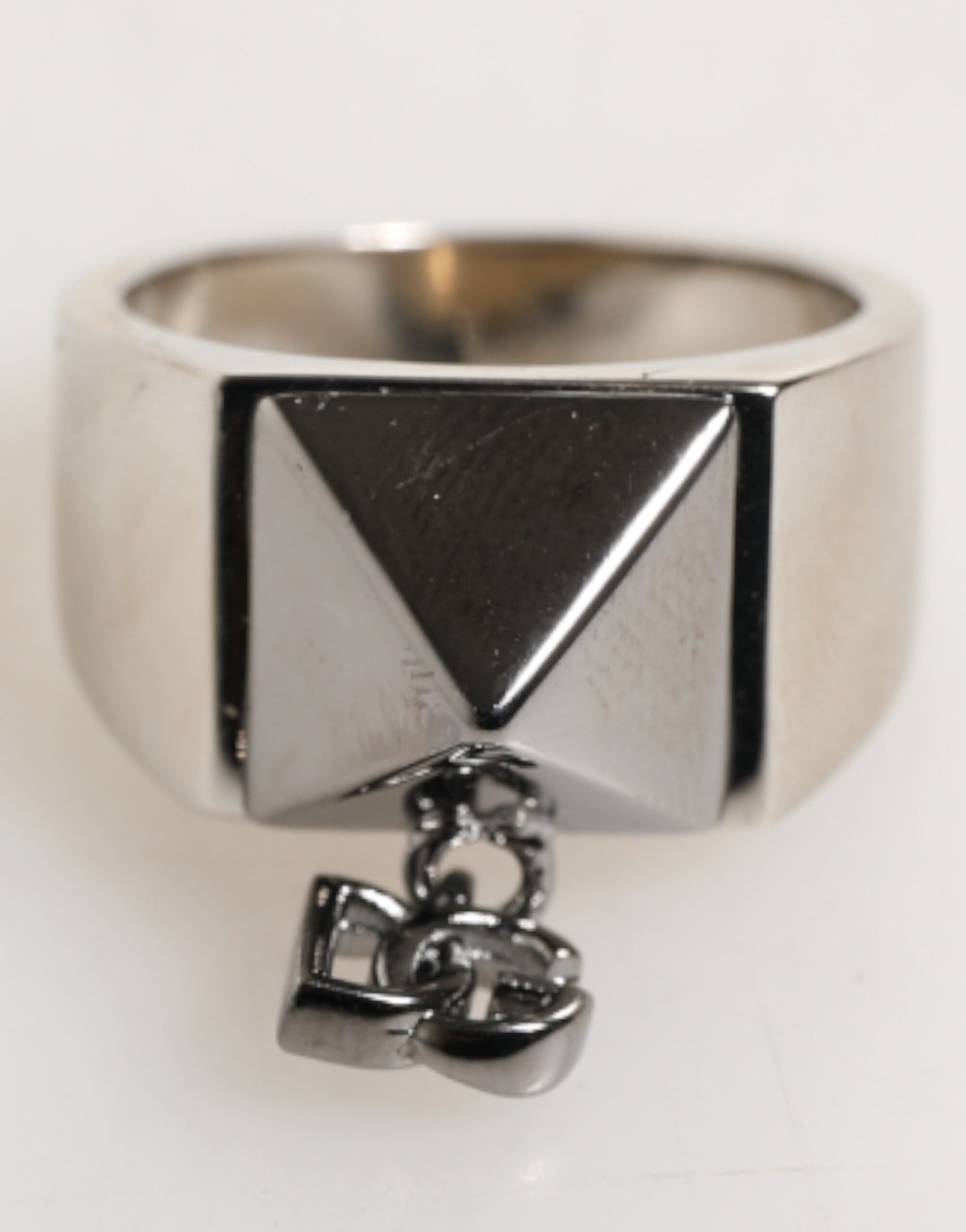 Silver Tone Pyramid DG Logo Real Brass Ring, Fingerring, Dolce & Gabbana