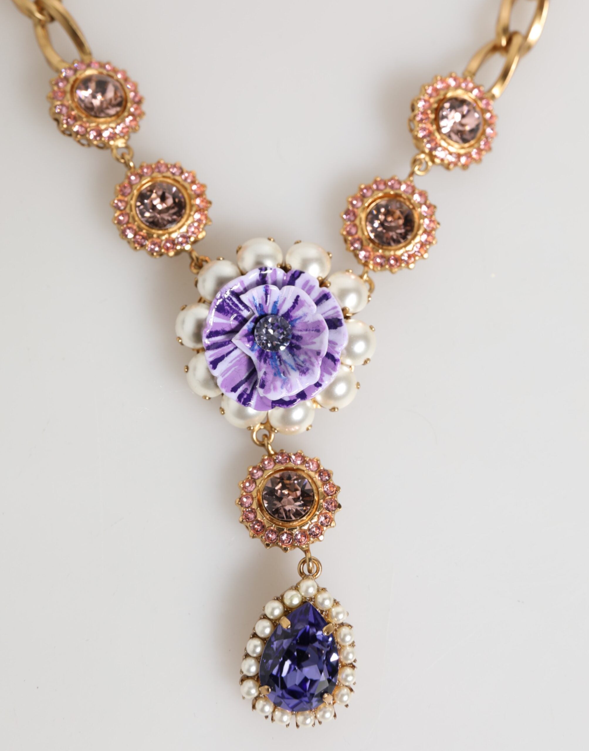 Gold Brass Crystal Pearl Purple Floral Pendant Jewelry,Dolce & Gabbana Dolce & Gabbana Necklace