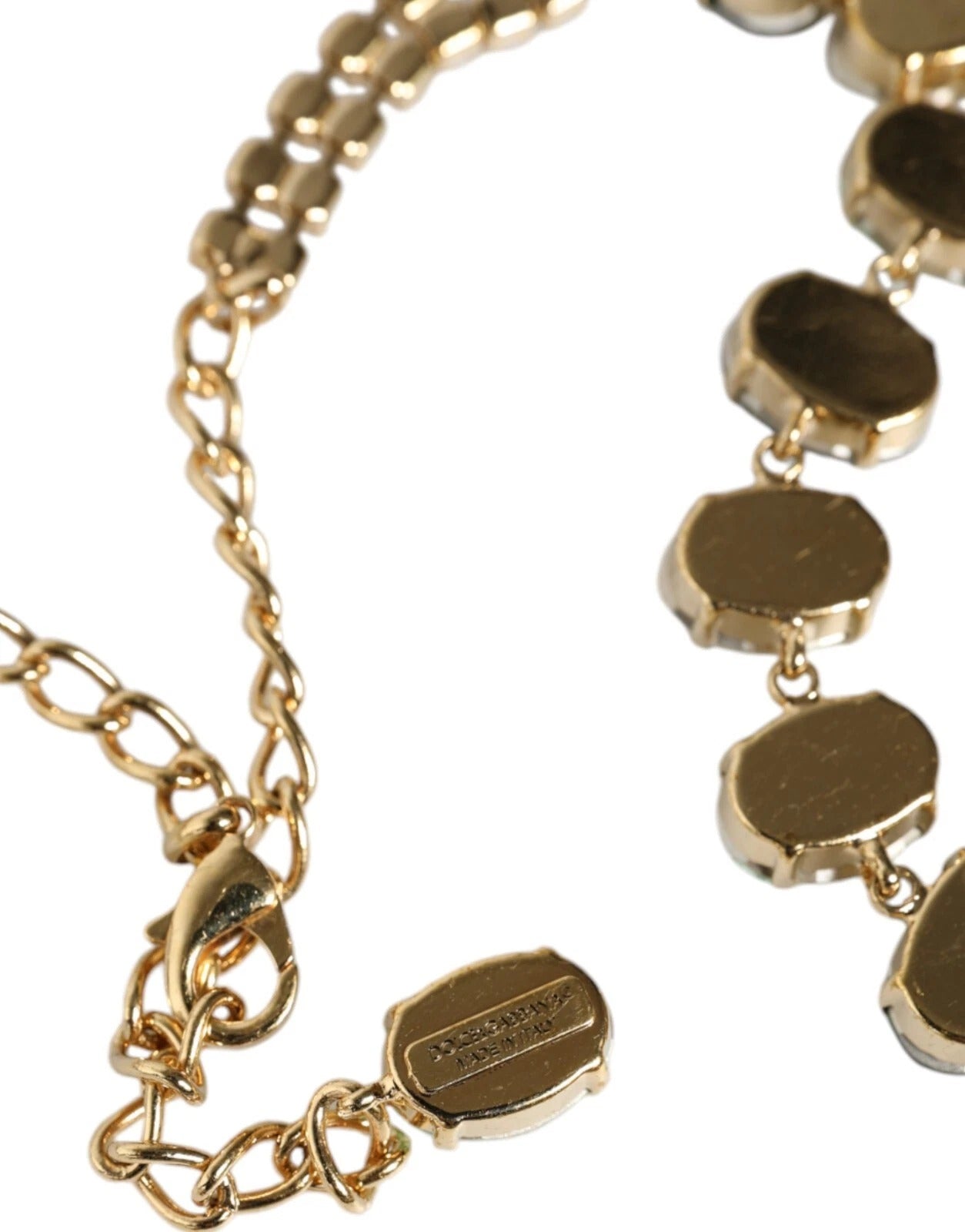 Gold Brass Link Chain Rose Petal Crystal Necklace, Dolce & Gabbana