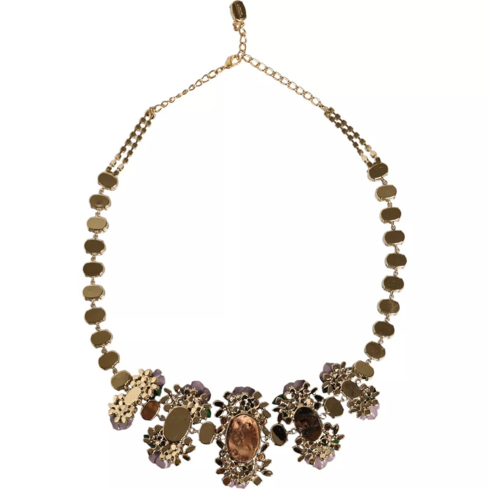 Gold Brass Link Chain Rose Petal Crystal Necklace, Dolce & Gabbana