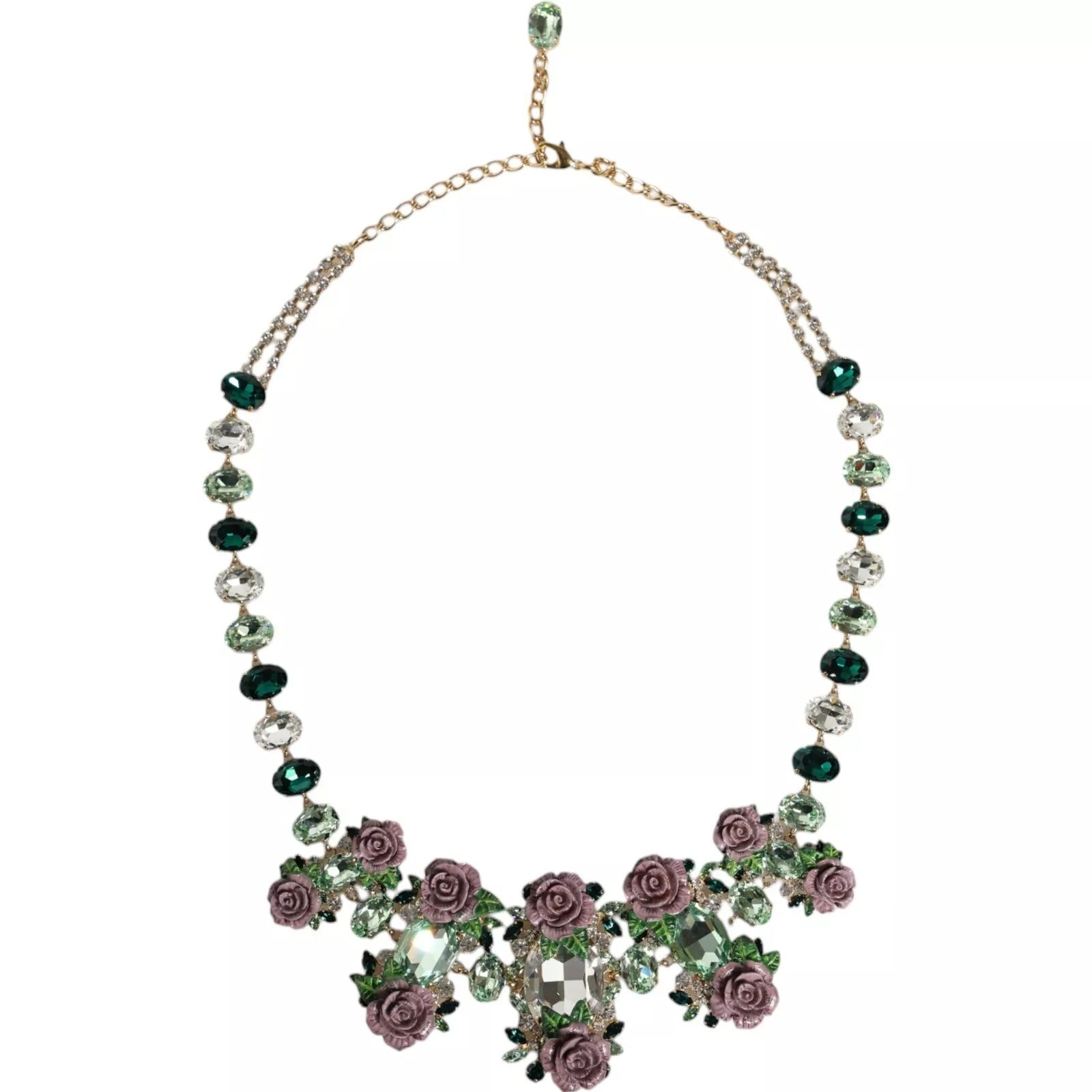Gold Brass Link Chain Rose Petal Crystal Necklace, Dolce & Gabbana