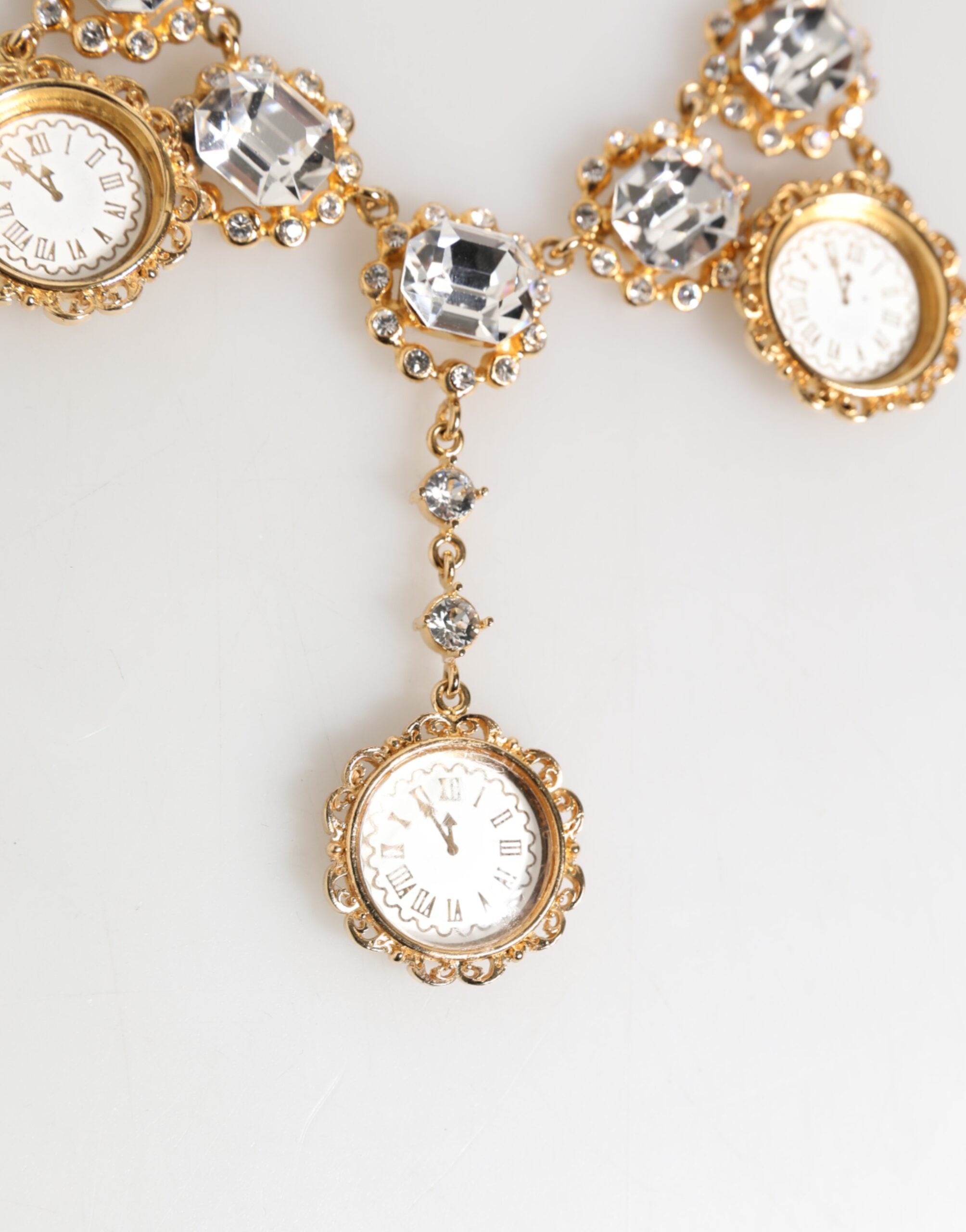 Gold Crystal Clock Pendant Statement Jewelry Necklace, Dolce & Gabbana