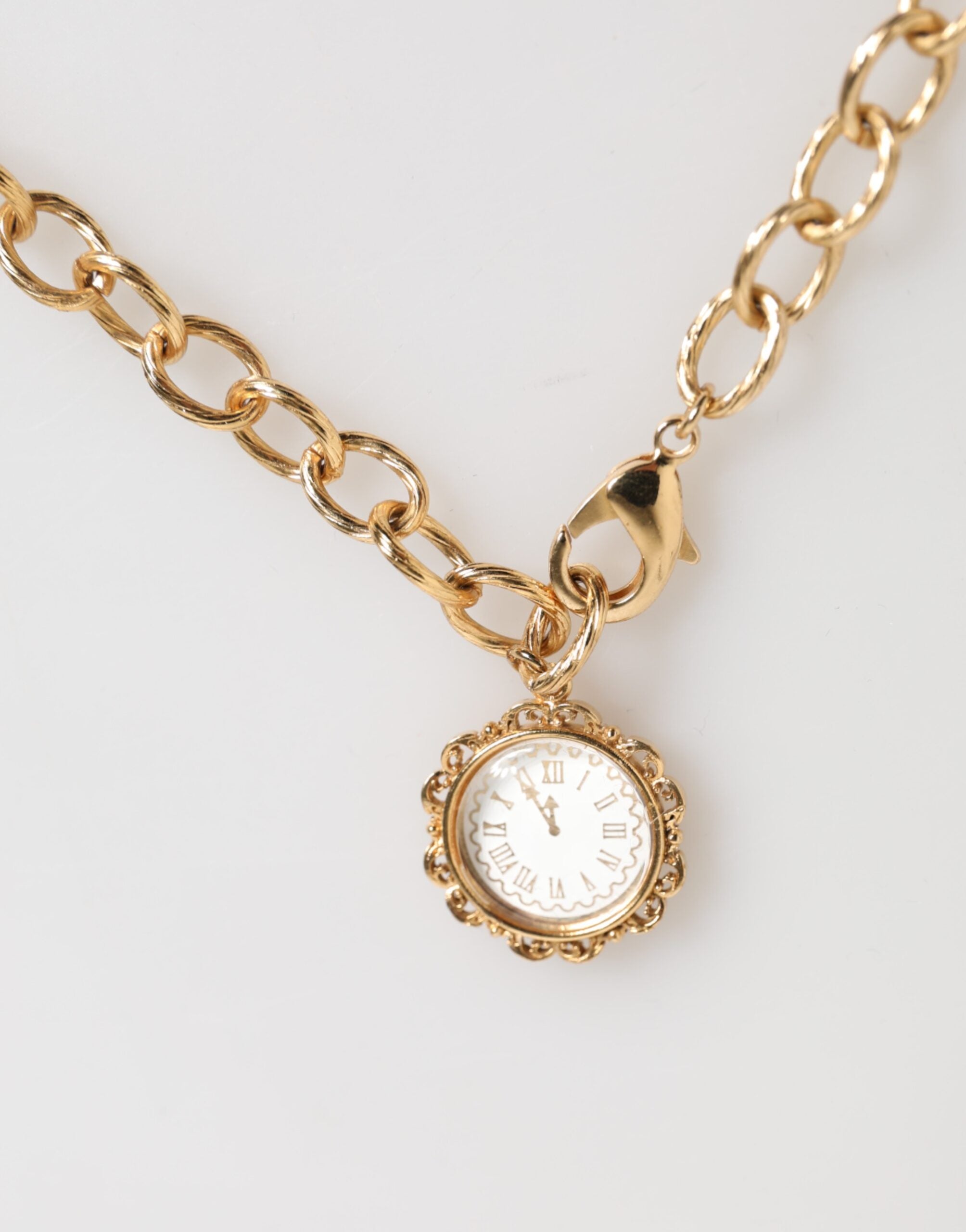 Gold Crystal Clock Pendant Statement Jewelry Necklace, Dolce & Gabbana