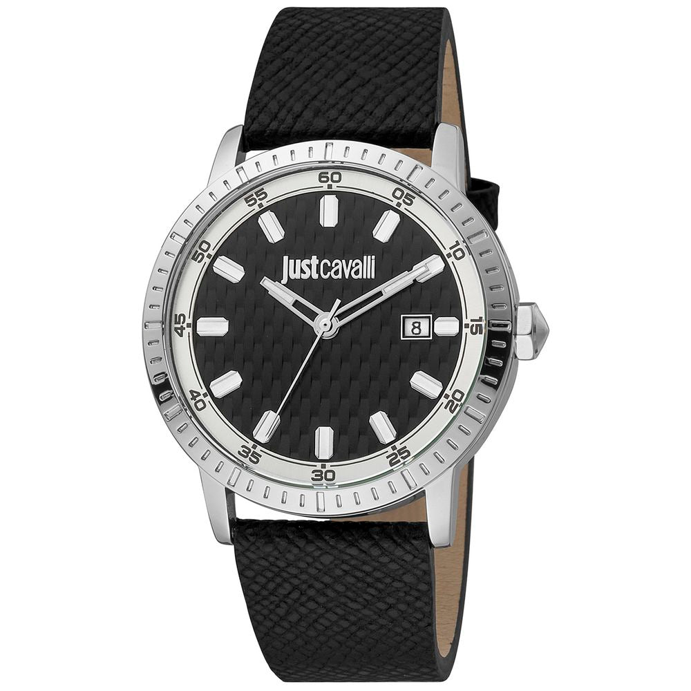 Black Leather Dress Watch, Just Cavalli Herrenuhruhr