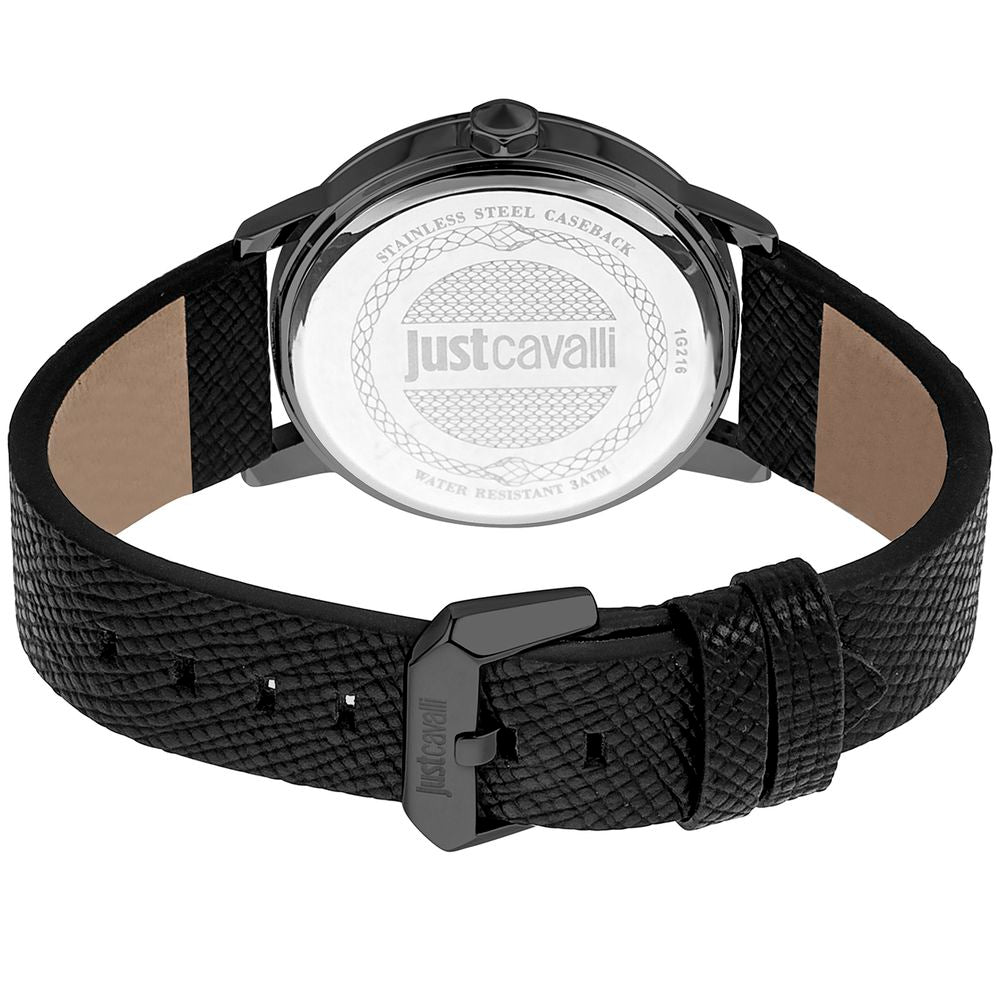 Black Leather Dress Watch, Just Cavalli Herrenuhruhr