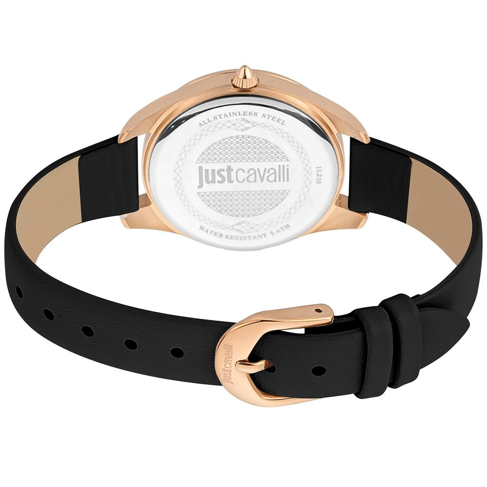 Black Leather Dress Watch Just Cavalli Damenuhr