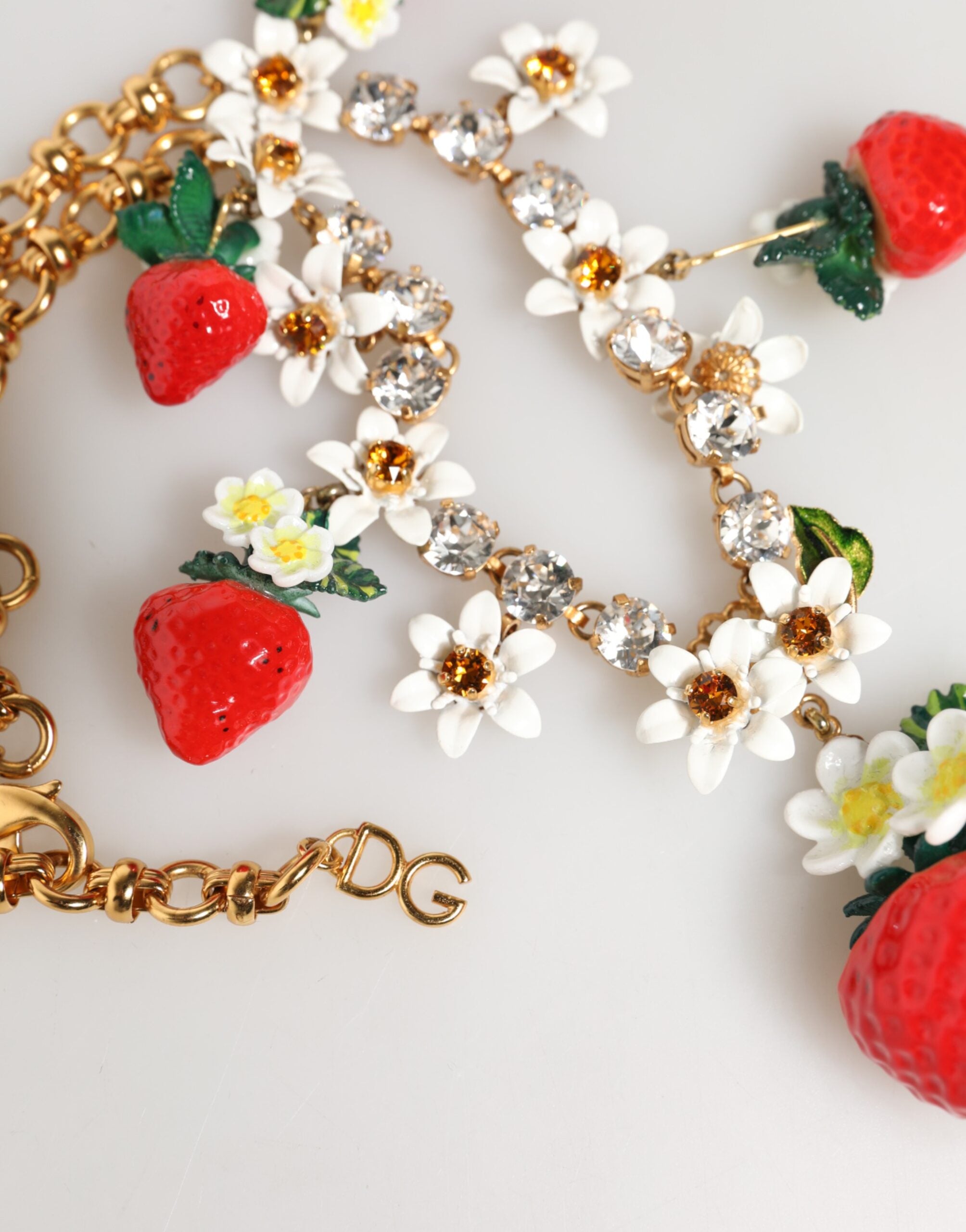 Gold Brass FRUIT Pendants Flowers Crystal Logo Necklace