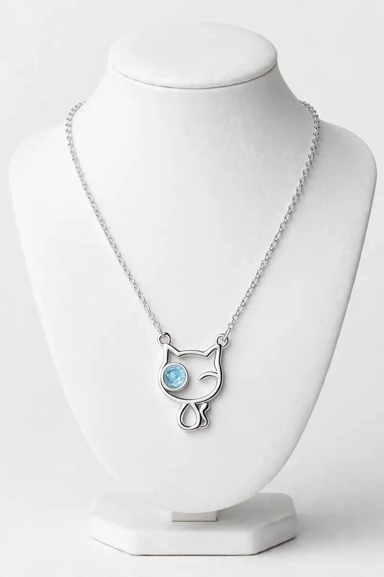 MIAU - Filigrane Katzen-Kette mit blauem Kristall | Silber