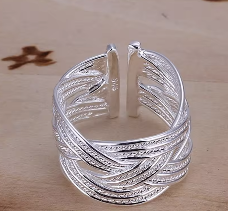 Infinity Weave- Silber  Ring , 925 Sterling Silber Gewebte Netzwerk-Ring