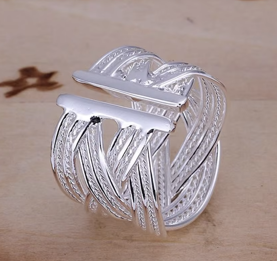 Infinity Weave- Silber  Ring , 925 Sterling Silber Gewebte Netzwerk-Ring
