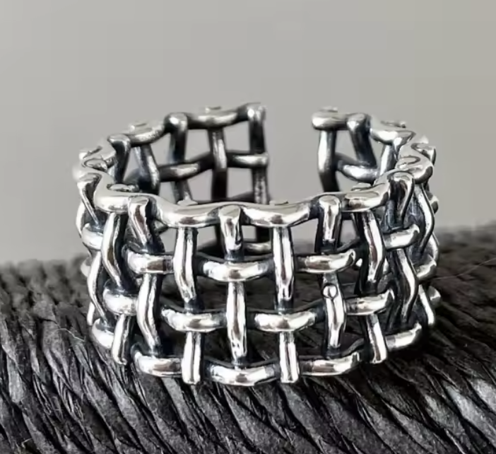 Lillis Grid- Silber  Ring , 925 Sterling Silber Gewebte Netzwerk-Ring