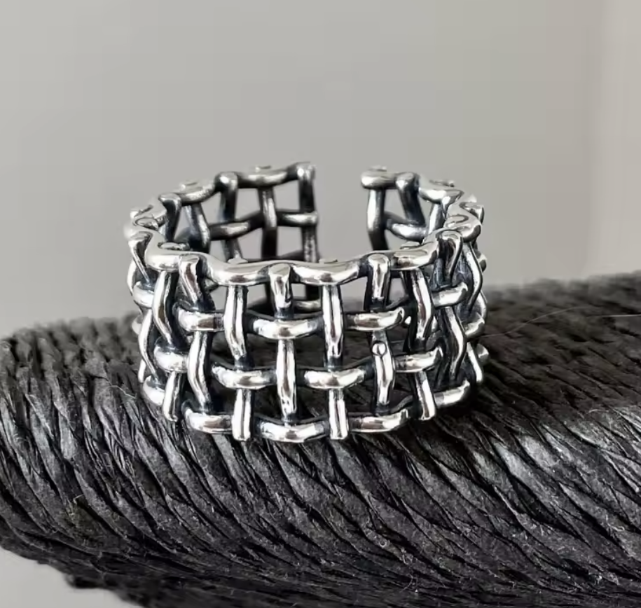 Lillis Grid- Silber  Ring , 925 Sterling Silber Gewebte Netzwerk-Ring