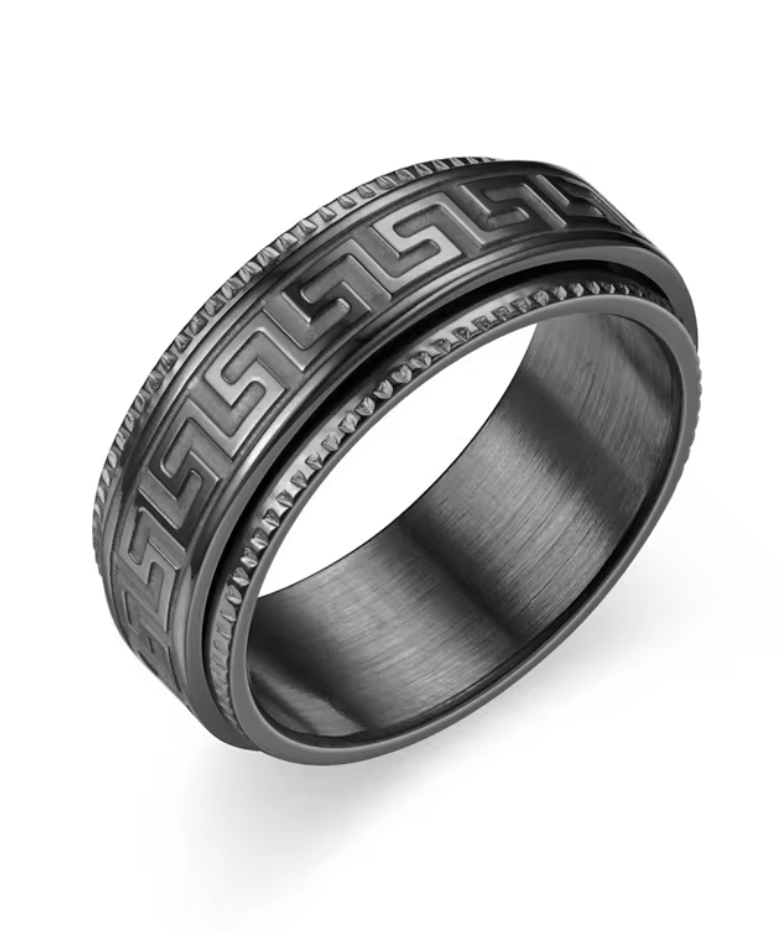 AURELIUS - der Meander-Ring im "Versace" Look aus Titan, Schwarz, Silber Gold, Herrenschmuck