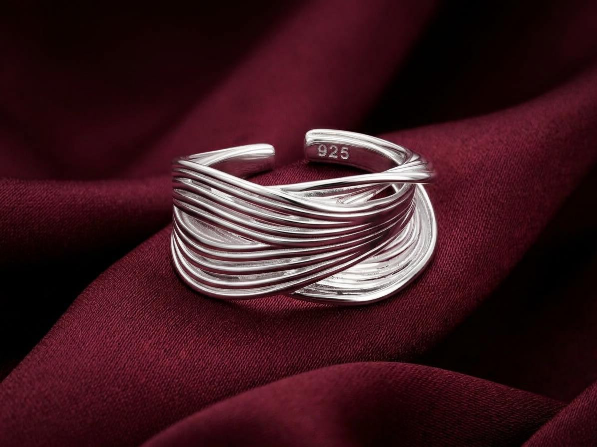 Wire Mesh - 925 Sterling Silber in welliger Form,  Ästhetischer Ring für Damen - Lilli-G