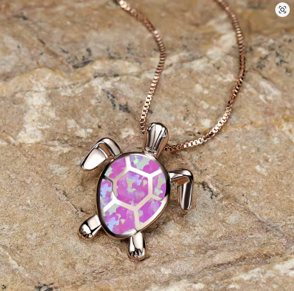 Elli - Niedliche Kleine Schildkröte Kette mit Anhänger   - Halskette,  Kette Lilli-G, rosefarbene Kette