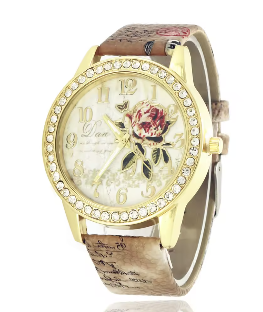 Damenuhr Lederband, Mode Damen Uhren Frauen mit Blumendruck , Uhr Luxus Casual Quarz Leder (Kopie)