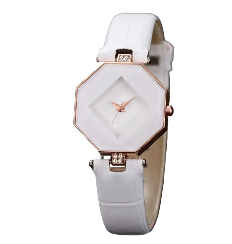 Damenuhr Lederband, Analog Quarzuhr Perlen Armband Set , weiß für Damen