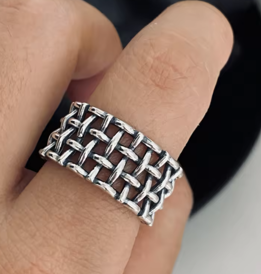 Lillis Grid- Silber  Ring , 925 Sterling Silber Gewebte Netzwerk-Ring