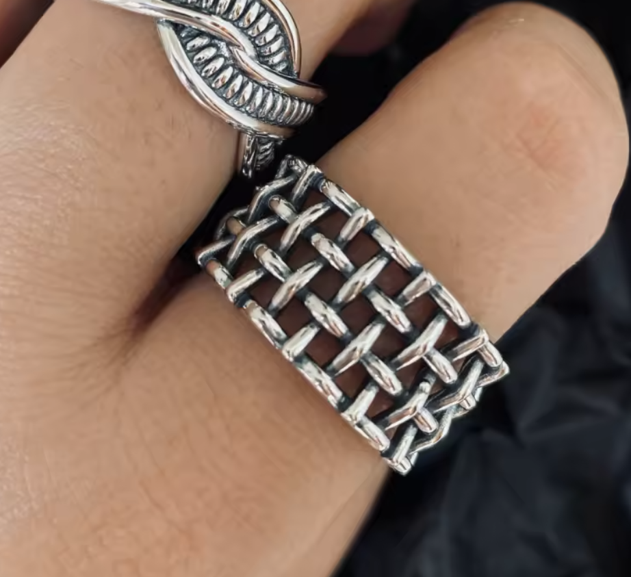 Lillis Grid- Silber  Ring , 925 Sterling Silber Gewebte Netzwerk-Ring